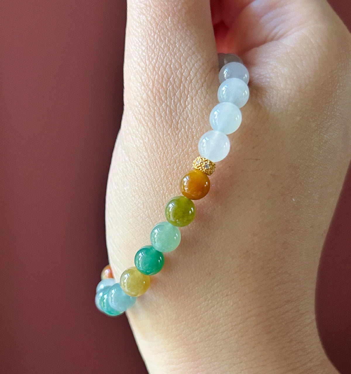 Natural Jadeite Bracelet, Burmese Type A Translucent Multicolor and Icy White Jade, 3-Way Styling, Glutinous Icy Jadeite Beads 6.8mm