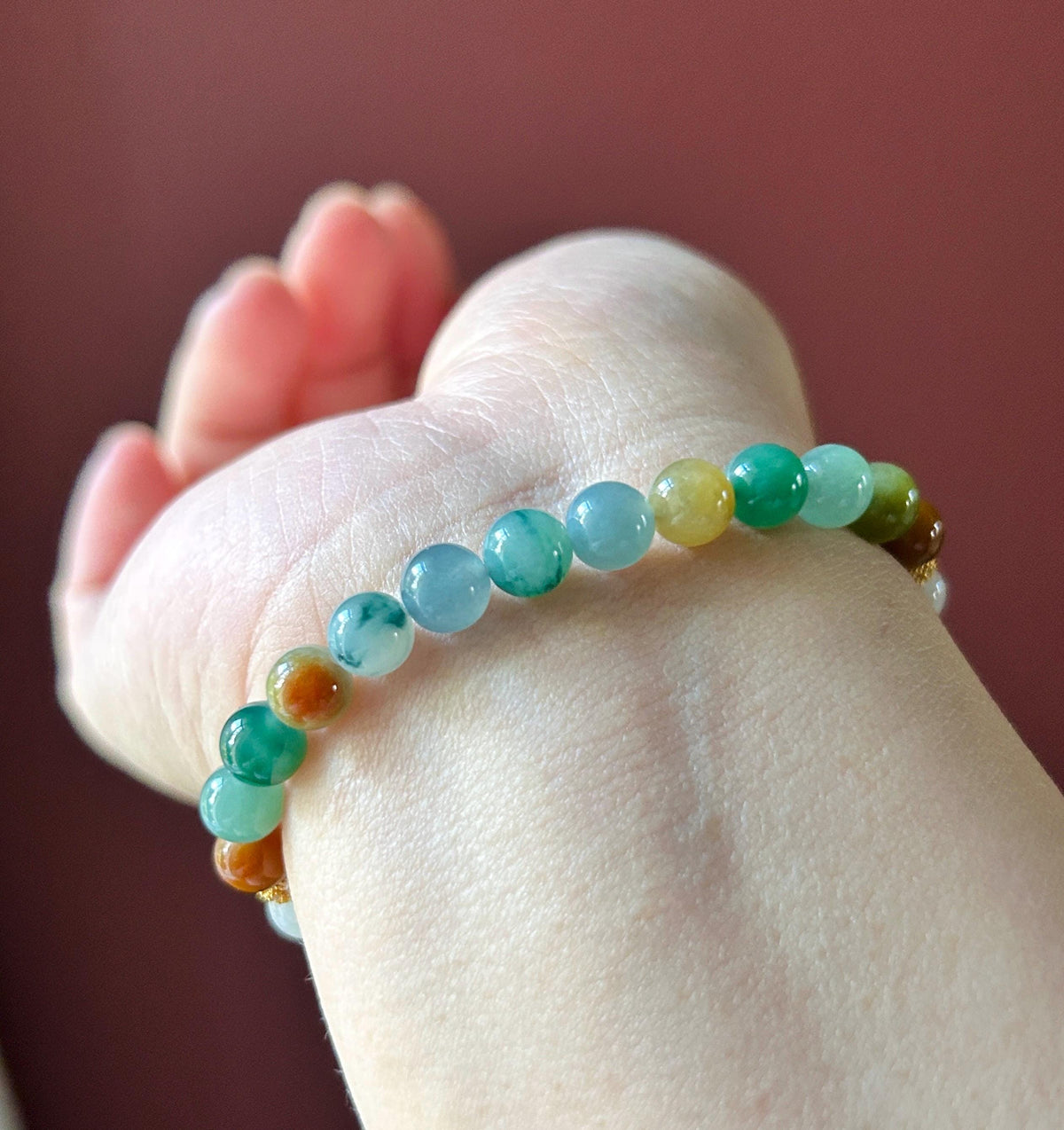 Natural Jadeite Bracelet, Burmese Type A Translucent Multicolor and Icy White Jade, 3-Way Styling, Glutinous Icy Jadeite Beads 6.8mm