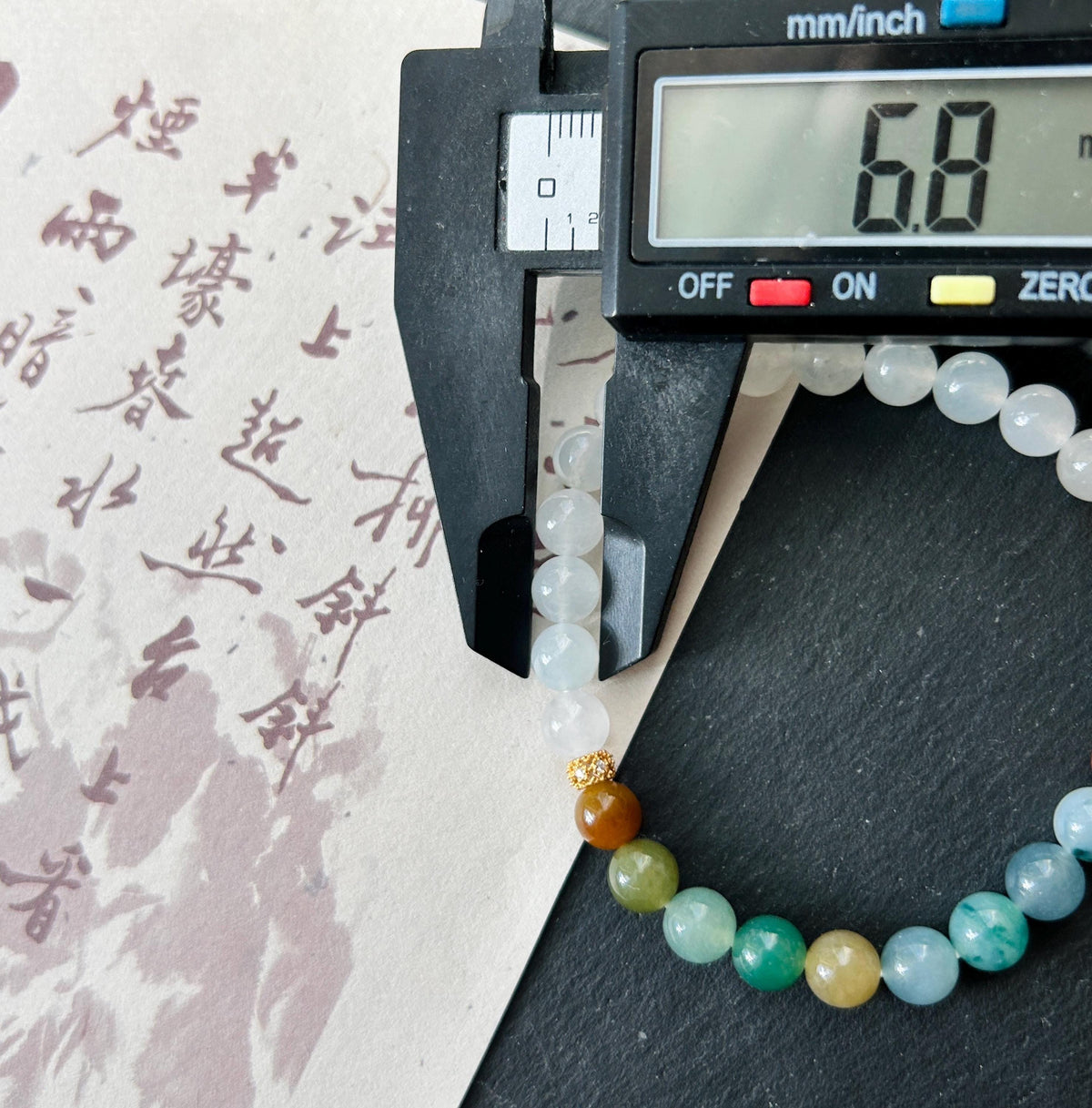 Natural Jadeite Bracelet, Burmese Type A Translucent Multicolor and Icy White Jade, 3-Way Styling, Glutinous Icy Jadeite Beads 6.8mm