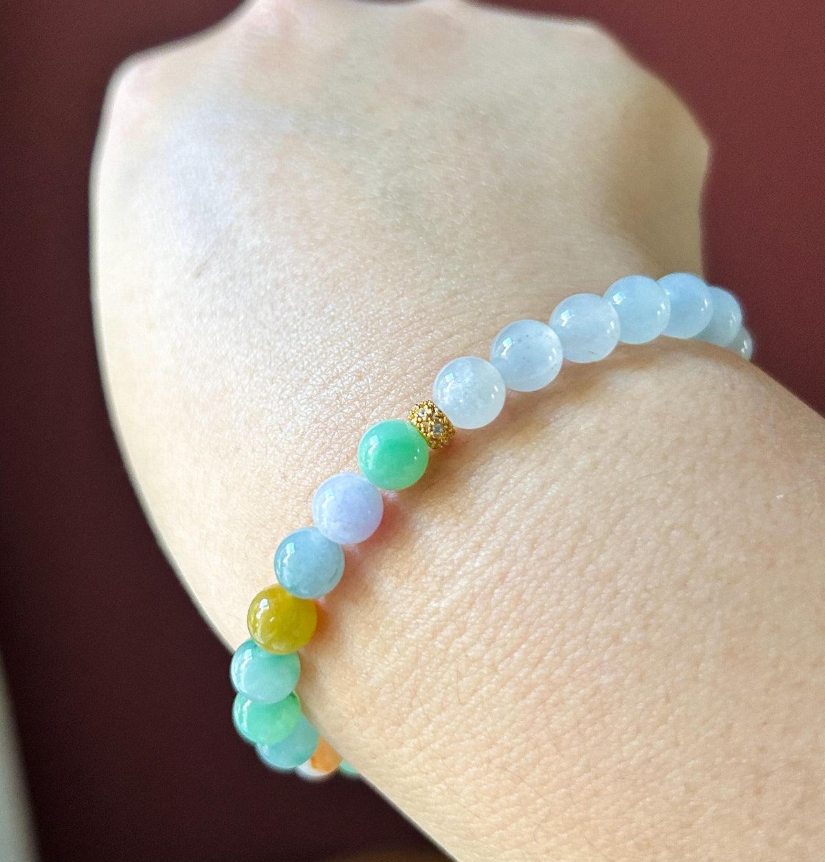 Natural Jadeite Bracelet, Burmese Type A Translucent Vivid Multicolor and Icy White Jade, 3-Way Styling, Glutinous Icy Jadeite Beads 6.6mm