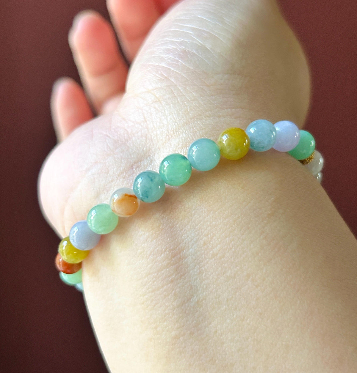 Natural Jadeite Bracelet, Burmese Type A Translucent Vivid Multicolor and Icy White Jade, 3-Way Styling, Glutinous Icy Jadeite Beads 6.6mm