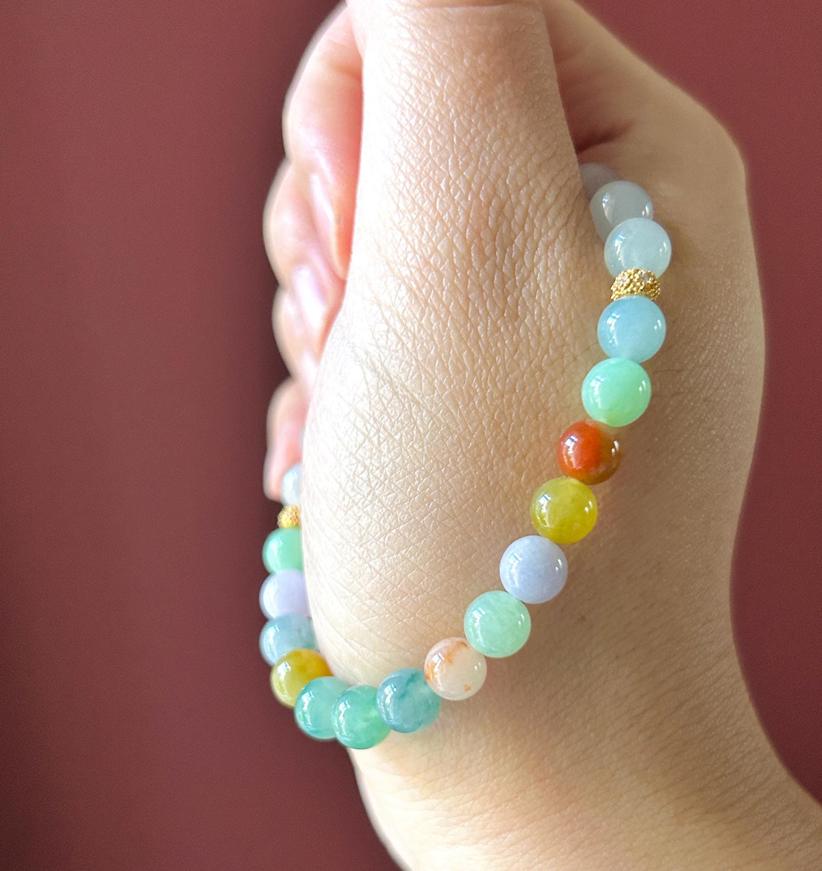 Natural Jadeite Bracelet, Burmese Type A Translucent Vivid Multicolor and Icy White Jade, 3-Way Styling, Glutinous Icy Jadeite Beads 6.6mm
