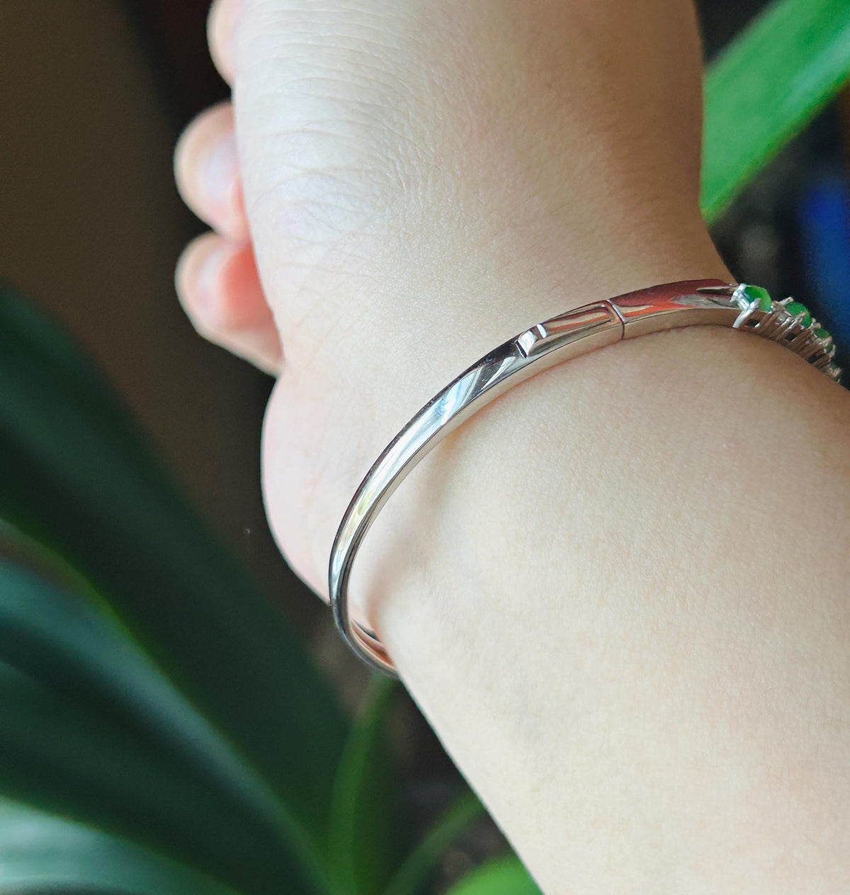 Certified Natural Jadeite & Sterling Silver Cuff Bangle, Burmese Type A Translucent Icy Vivid Green Jade , 15 - 18cm