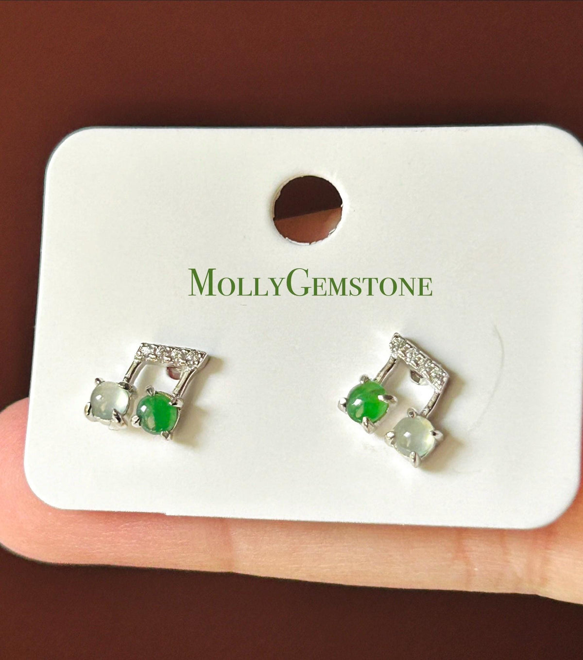 Certified Natural Jadeite Cabochon Music Note Stud Earrings | Burmese Type A Highly Translucent Icy Multicolor Jade | Sterling Silver