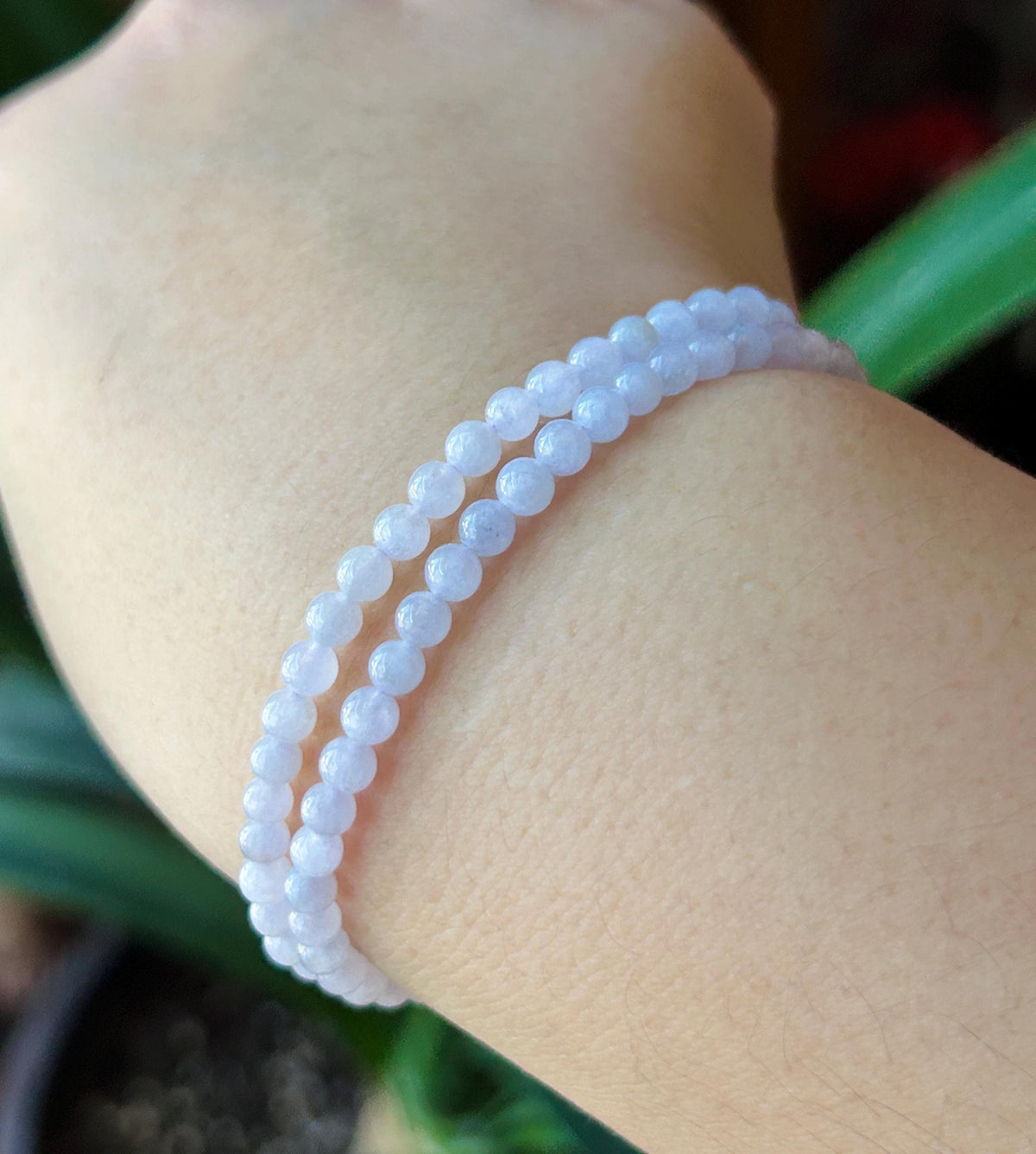 Natural Jadeite Beaded Bracelet – Burmese Type A Icy Pinkish Lavender Jade, 4mm, Icy Green/Honey Yellow Jadeite Cabochon, Minimalist Jewelry