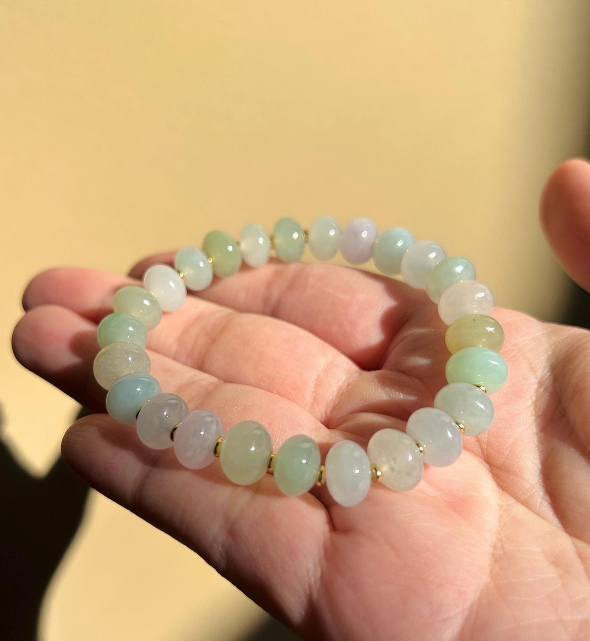 Natural Jadeite Beaded Bracelet, Burmese Type A Untreated Highly Translucent Icy Pastel Macaron Multicolor Jade, 9mm