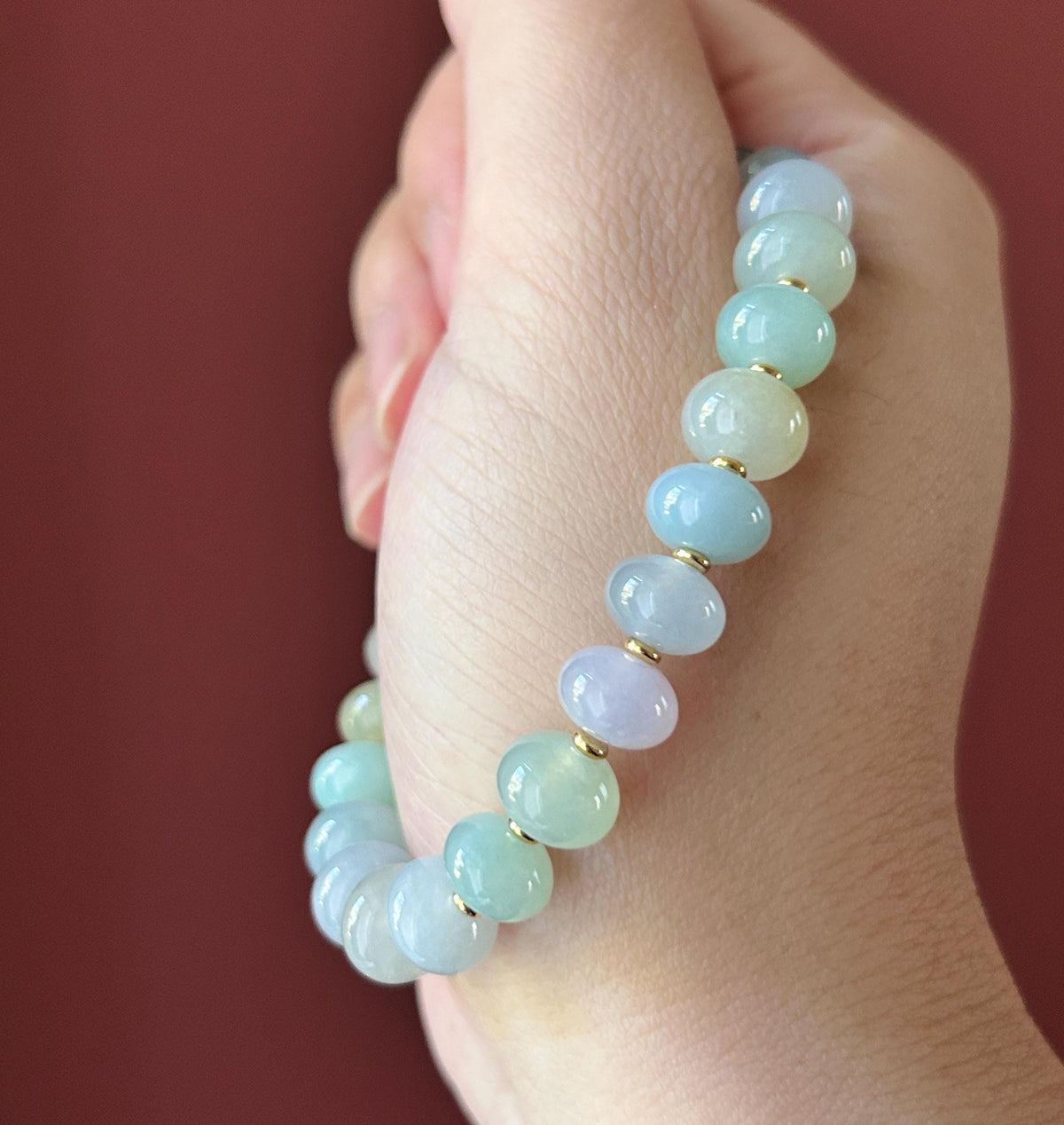 Natural Jadeite Beaded Bracelet, Burmese Type A Untreated Highly Translucent Icy Pastel Macaron Multicolor Jade, 9mm