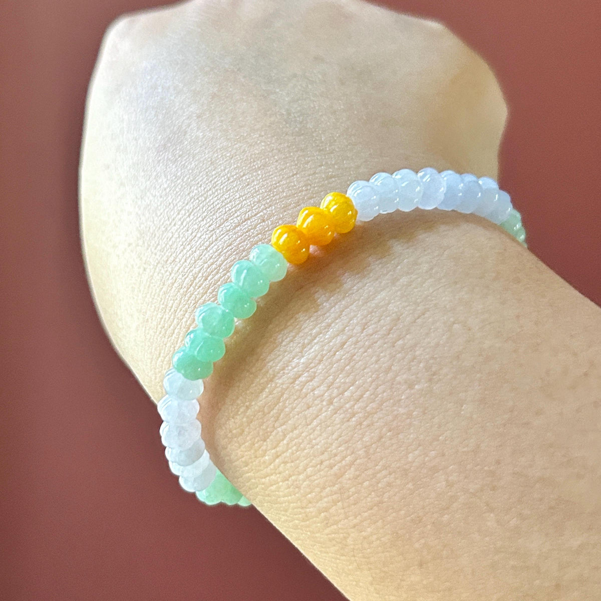 Certified Natural Jadeite Beaded Bracelet Burmese Type A Translucent Icy Multicolor Jade Pumpkin Beads 6.1mm Halloween Gift