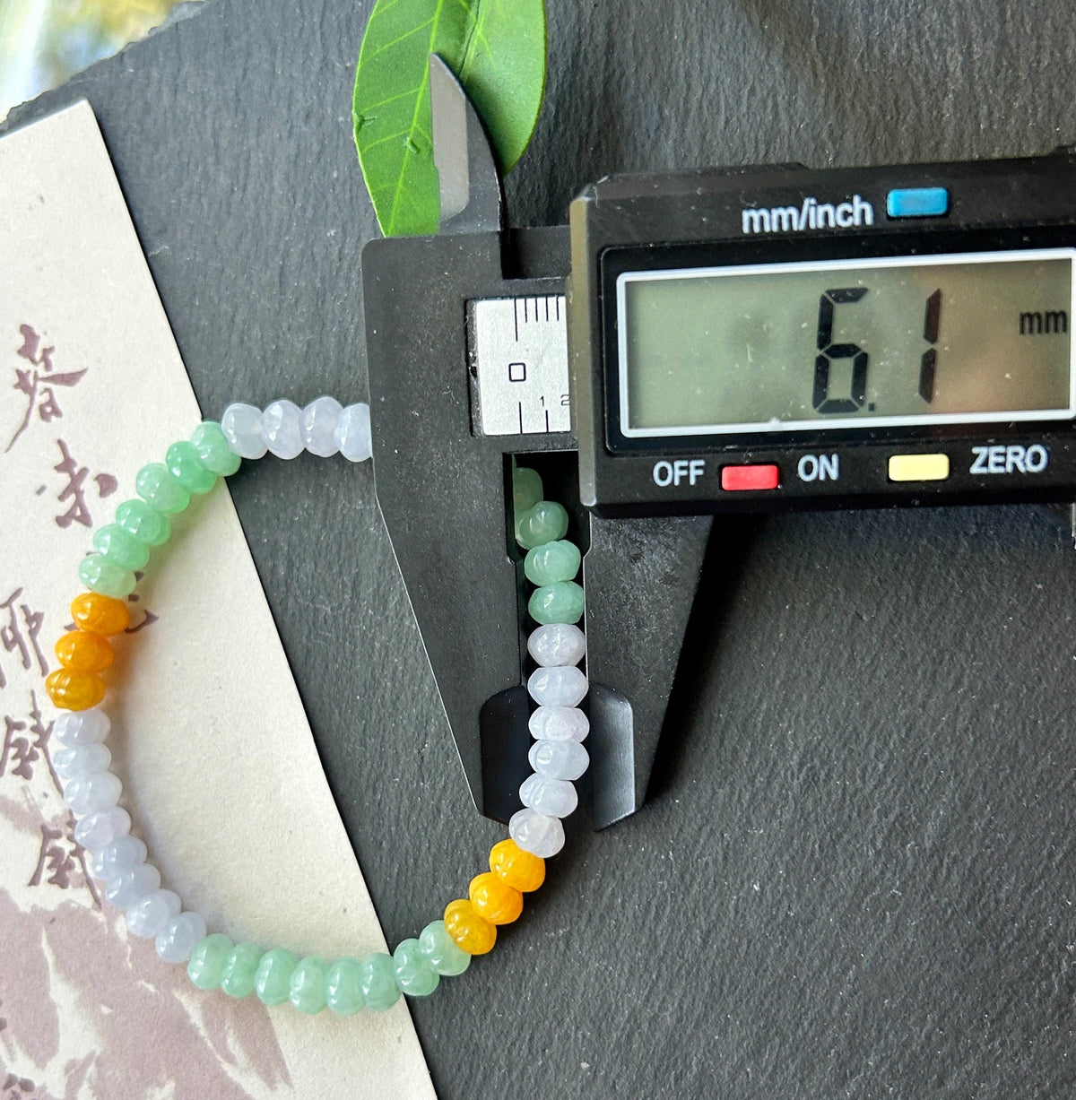 Certified Natural Jadeite Beaded Bracelet Burmese Type A Translucent Icy Multicolor Jade Pumpkin Beads 6.1mm Halloween Gift