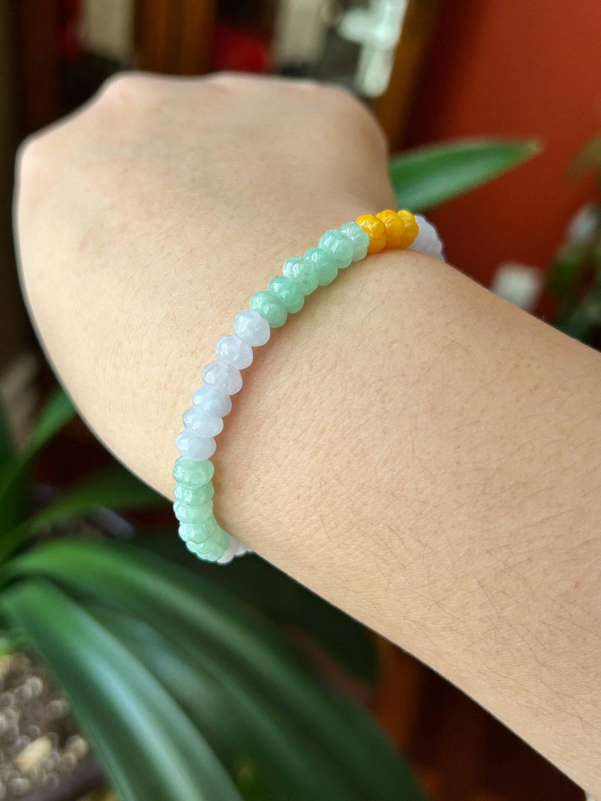 Certified Natural Jadeite Beaded Bracelet Burmese Type A Translucent Icy Multicolor Jade Pumpkin Beads 6.1mm Halloween Gift