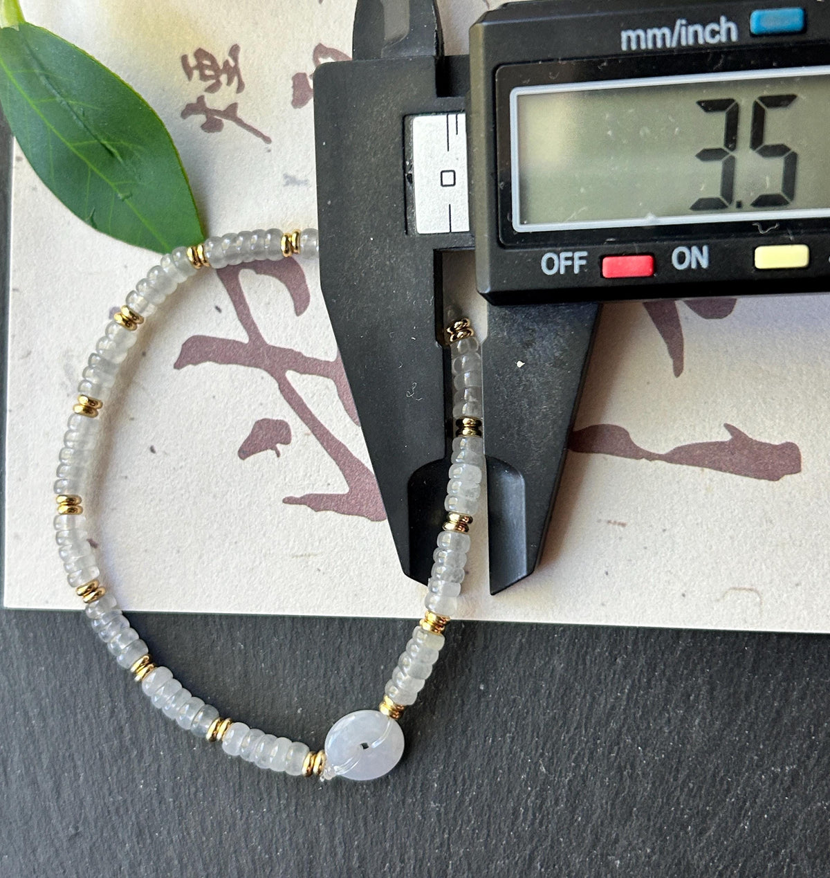 Natural Jadeite Icy Wuji Abacus Bead Bracelet with Lavender Jadeite Peace Buckle, Minimalist Jade Jewelry, 3.5mm