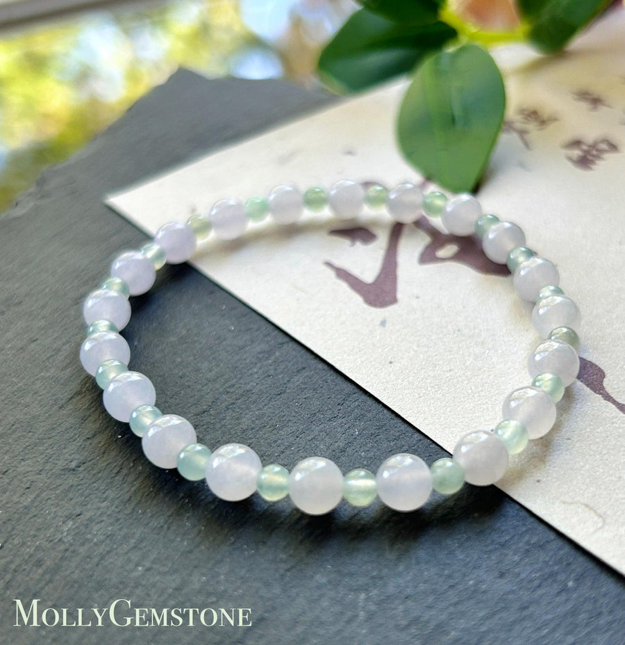 Natural Jadeite Beaded Bracelet Burmese Type A Highly Translucent Icy Pale Pinkish Lavender & Mint Green Jade 5.5mm Minimalist Jewelry