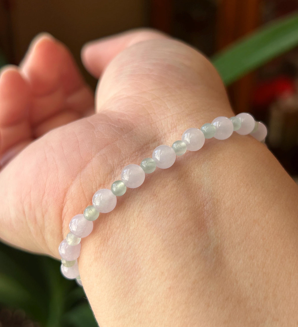 Natural Jadeite Beaded Bracelet Burmese Type A Highly Translucent Icy Pale Pinkish Lavender & Mint Green Jade 5.5mm Minimalist Jewelry