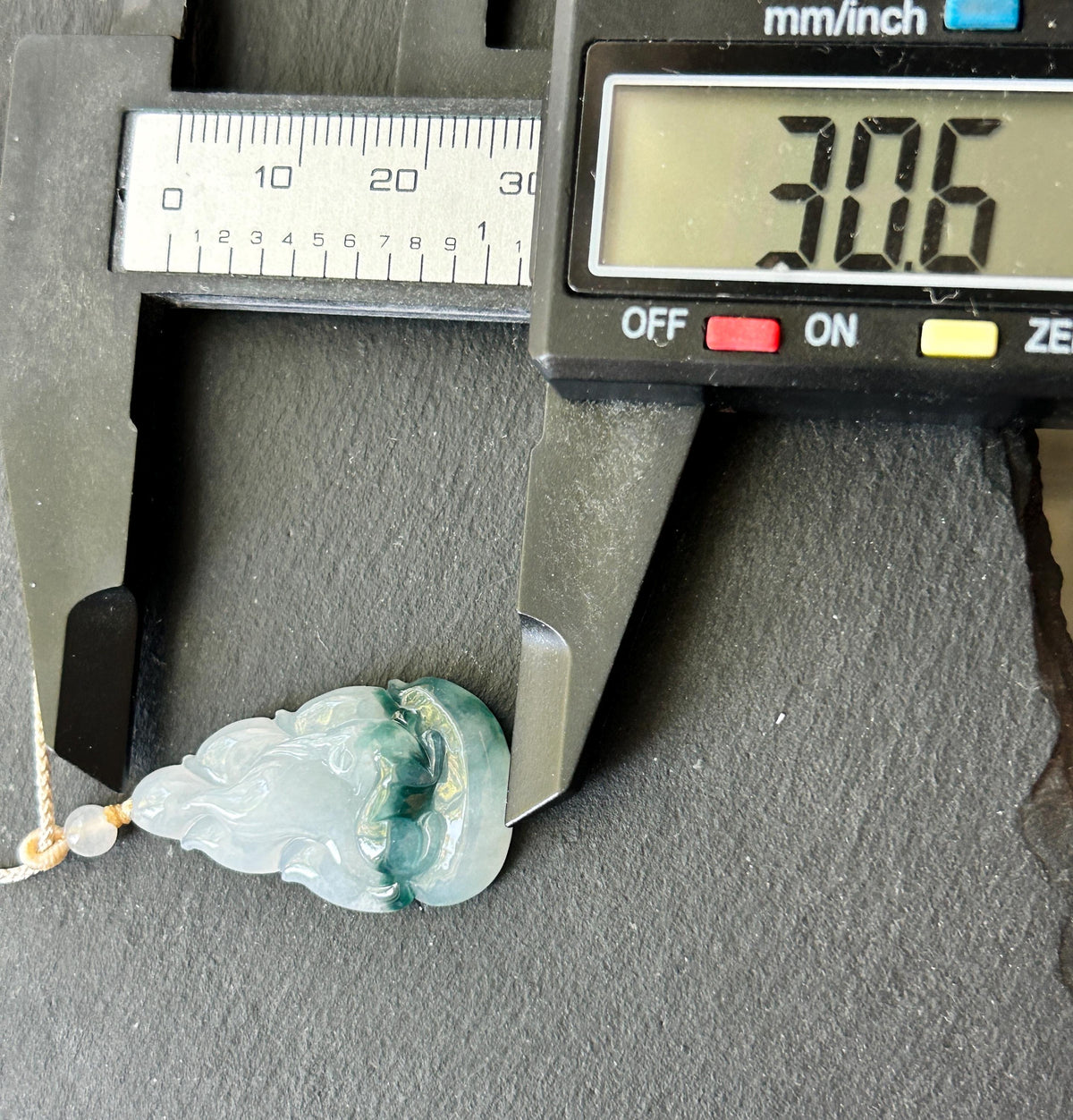 Natural Jadeite Nine-Tail-Fox Pendant - Burmese Type A Untreated Icy Translucent White Based Blue Floral Jade, Adjustable Cord