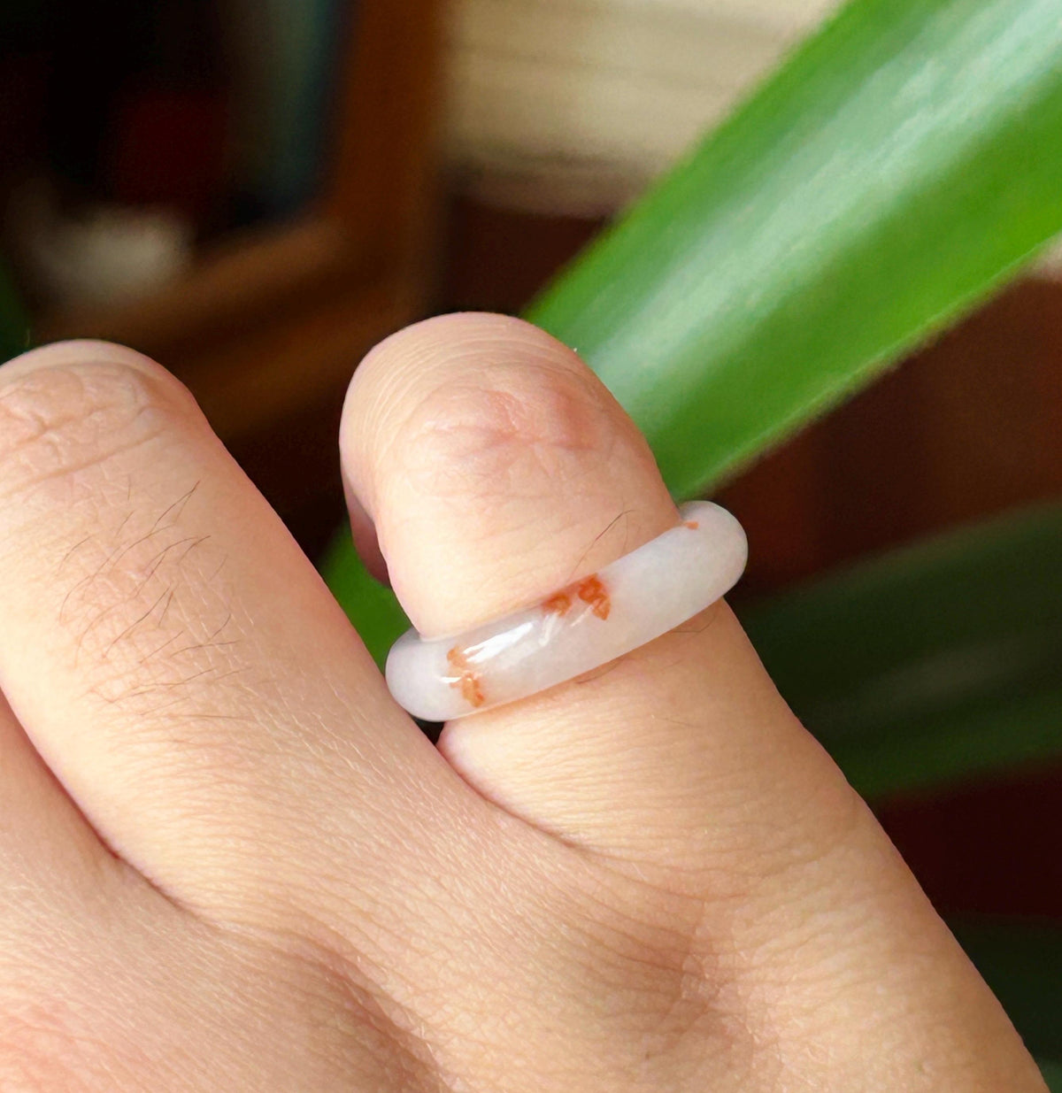 Certified Natural Burmese Type A Jadeite Ring with Maple-Leaf Red Patterns | Peace Buckle Jade Donut Charm | Ring & Necklace Set