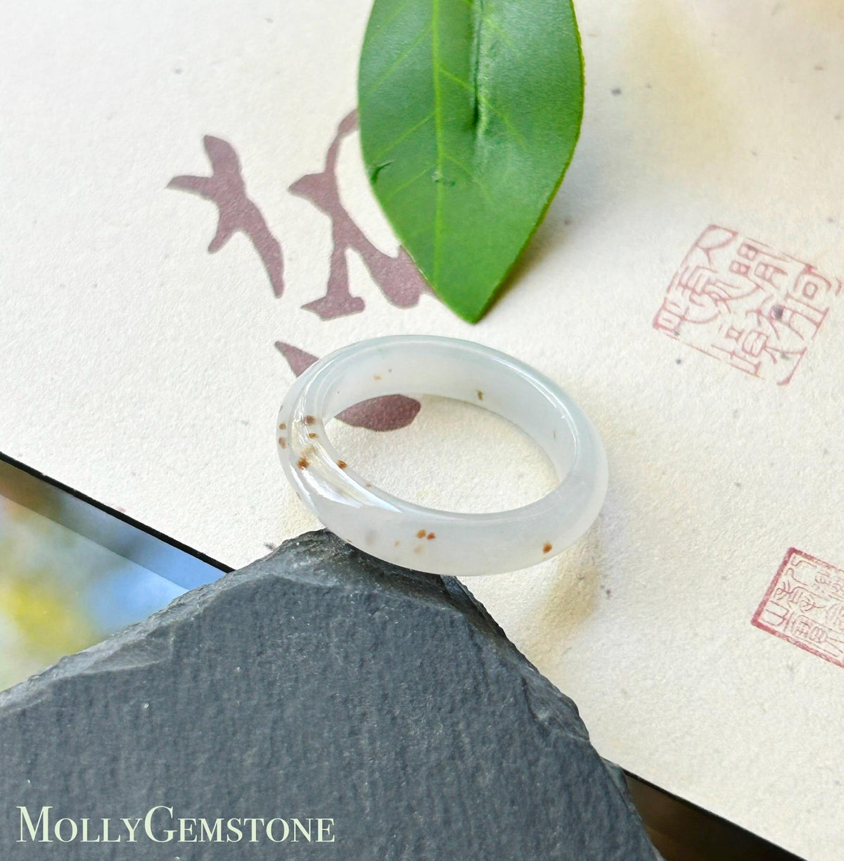 Certified Natural Burmese Type A Jadeite Ring | Rare Icy White Based with Scattered Red Floral Jade | Ring & Necklace/Charm Set| US 6.5