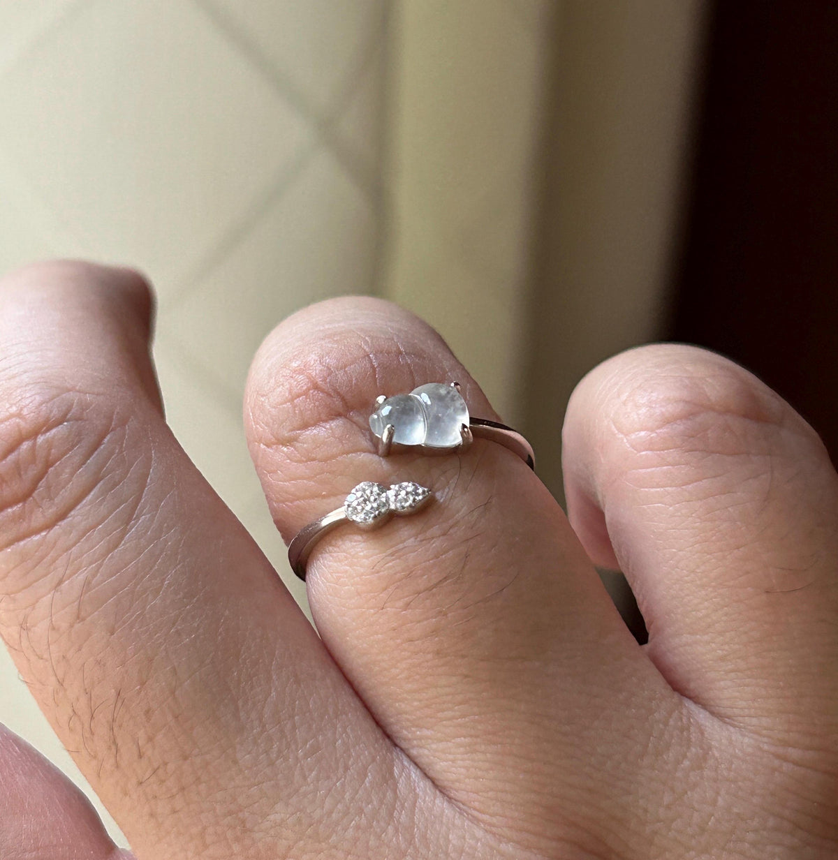 Certified Natural Jadeite Gourd Adjustable Ring Burmese Type A Highly Translucent Icy White Jade Hulu Sterling Silver