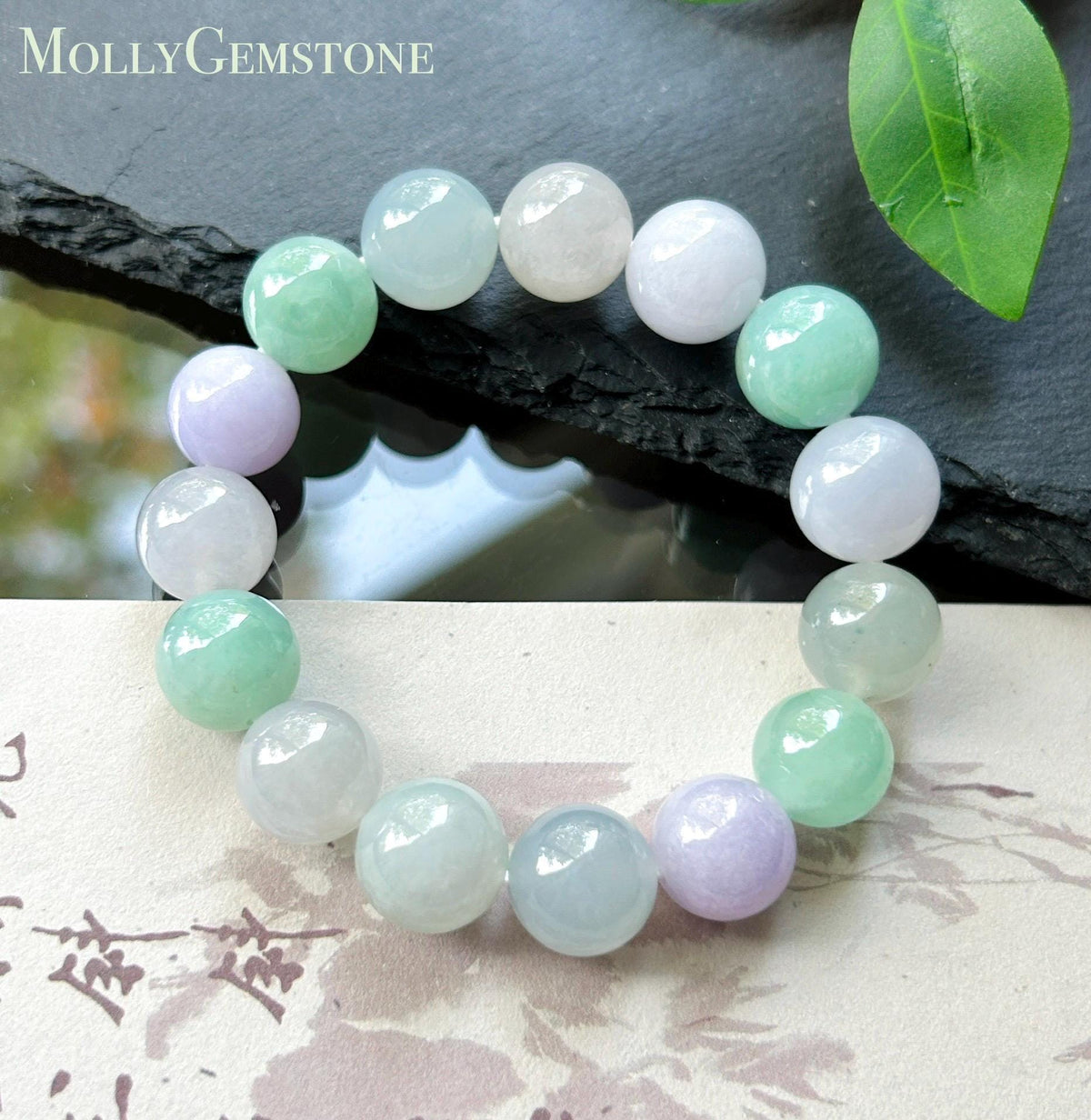 Certified Natural Jadeite Beaded Bracelet High-End Burmese Type A Highly Translucent Icy Multicolor Jade, 12mm Spring Color Bracelet