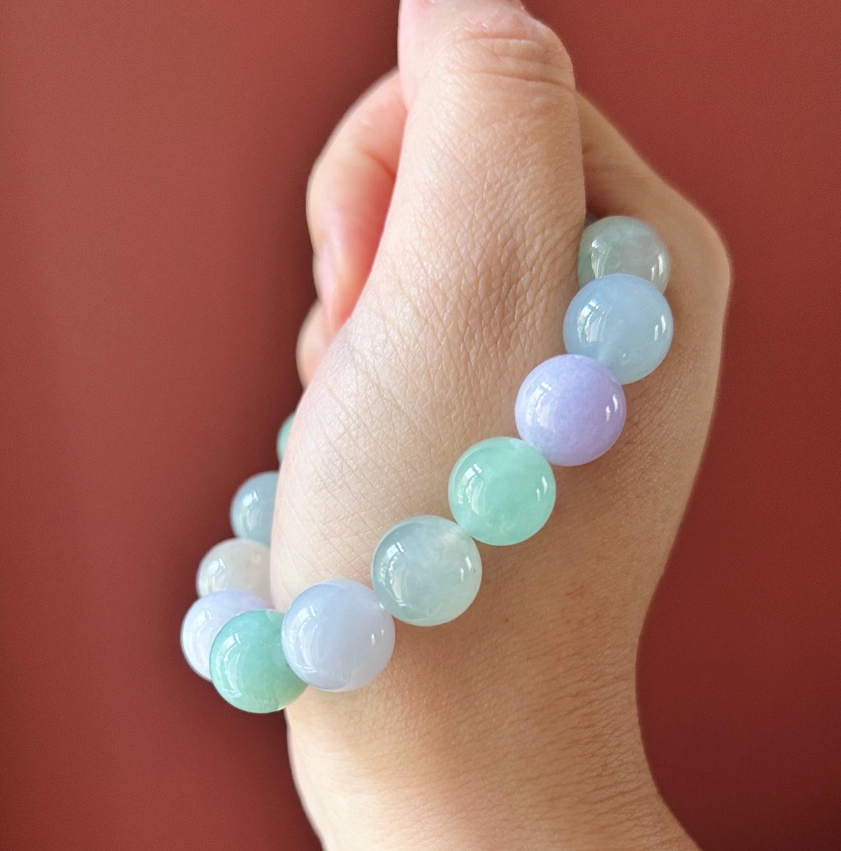 Certified Natural Jadeite Beaded Bracelet High-End Burmese Type A Highly Translucent Icy Multicolor Jade, 12mm Spring Color Bracelet
