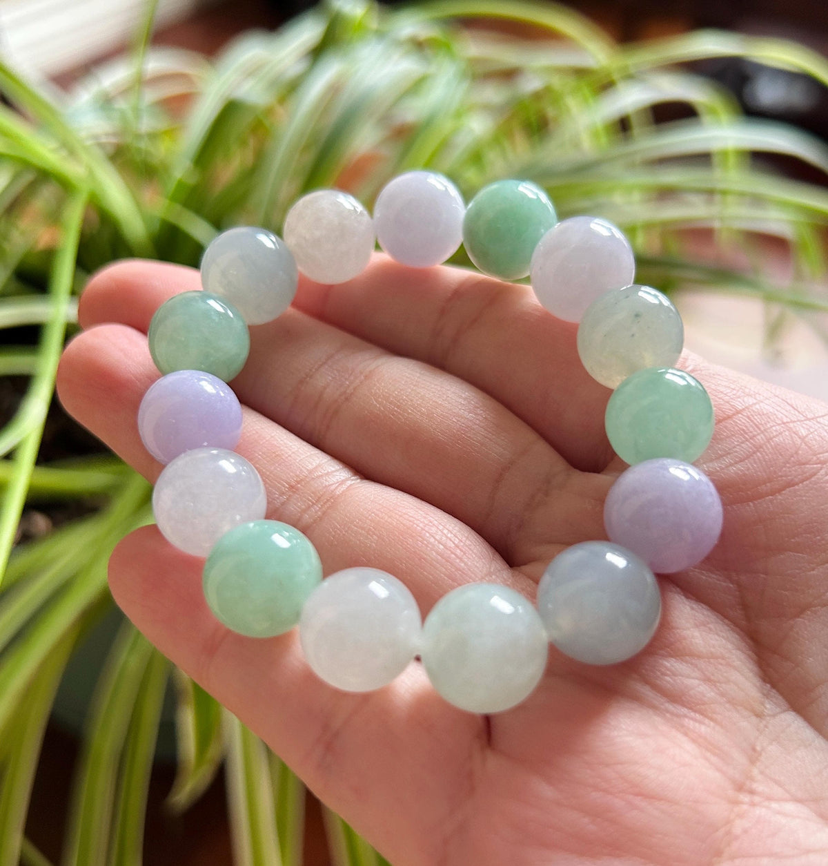 Certified Natural Jadeite Beaded Bracelet High-End Burmese Type A Highly Translucent Icy Multicolor Jade, 12mm Spring Color Bracelet