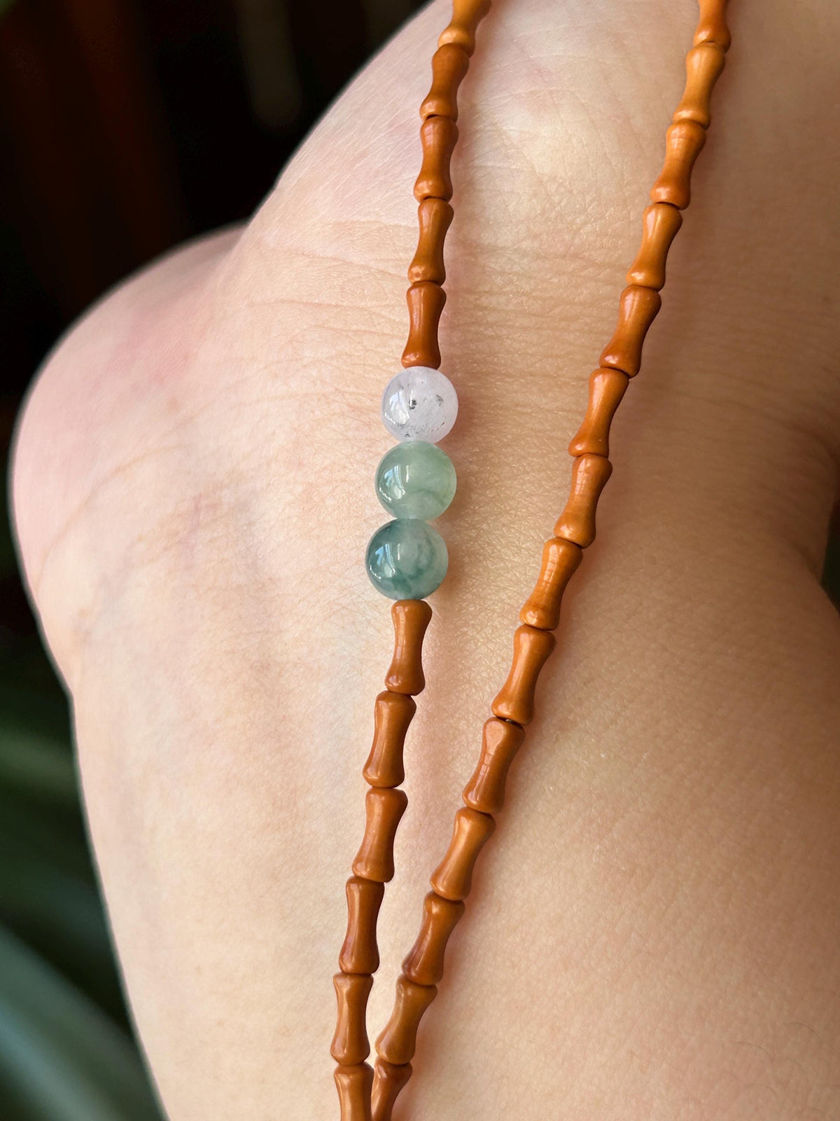 Certified Natural Jadeite Bamboo Pendant Handwoven Wood Adjustable Necklace Burmese Type A Icy Translucent Vivid Green Jade 29 x 11 x 5mm