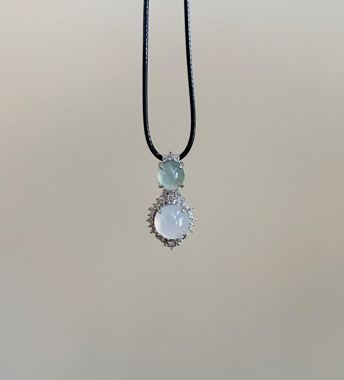 Certified Natural Jadeite Dual-Cabochon Pendant Burmese Type A Highly Translucent Icy Light Green & Moonlight White Jade in Sterling Silver