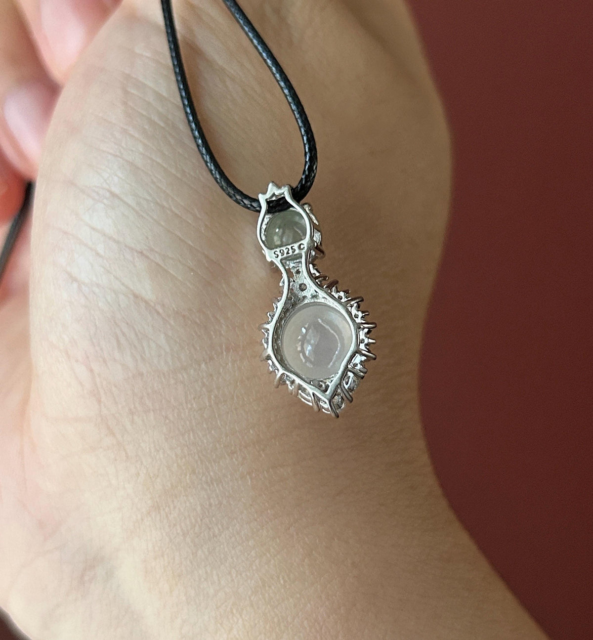 Certified Natural Jadeite Dual-Cabochon Pendant Burmese Type A Highly Translucent Icy Light Green & Moonlight White Jade in Sterling Silver
