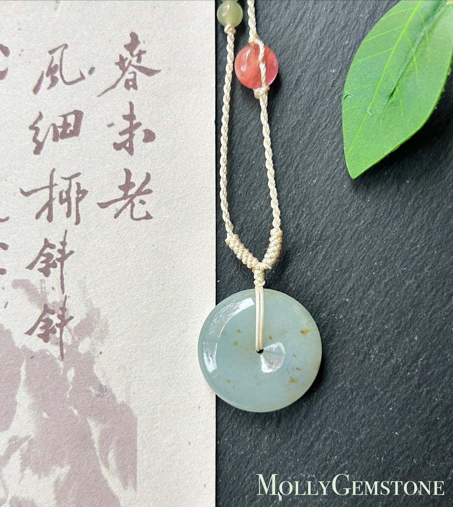Certified Natural Jadeite Donut Pendant Burmese Type A Icy Translucent Misty Blue & Autumn Yellow Floral Jade, 23.5 x 6.5mm