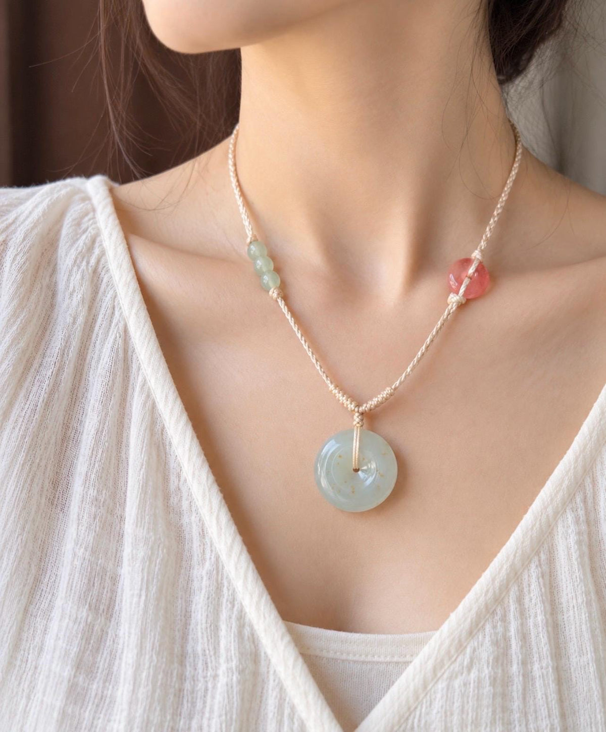 Certified Natural Jadeite Donut Pendant Burmese Type A Icy Translucent Misty Blue & Autumn Yellow Floral Jade, 23.5 x 6.5mm