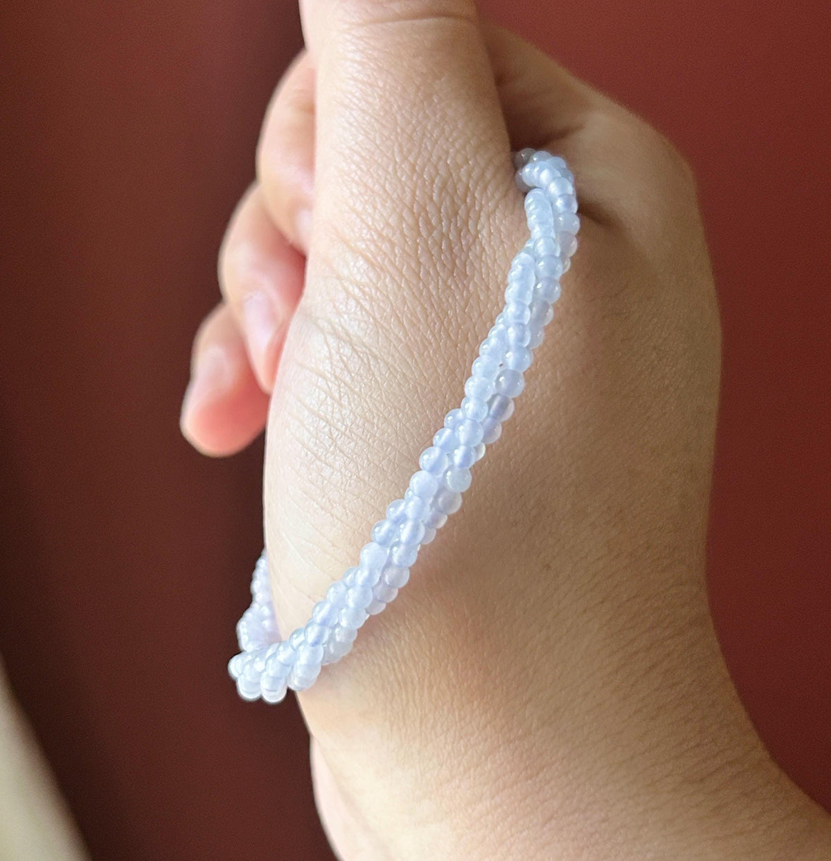 Natural Jadeite Twisted Bracelet, Burmese Type A Highly Translucent Icy Pale Lavender Jade Beads