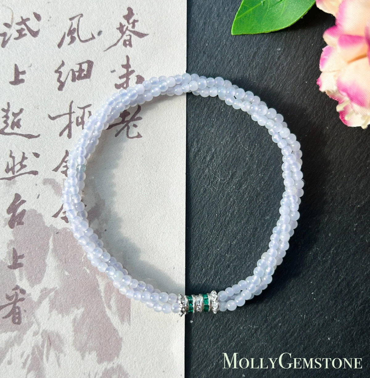 Natural Jadeite Twisted Bracelet, Burmese Type A Highly Translucent Icy Pale Lavender Jade Beads