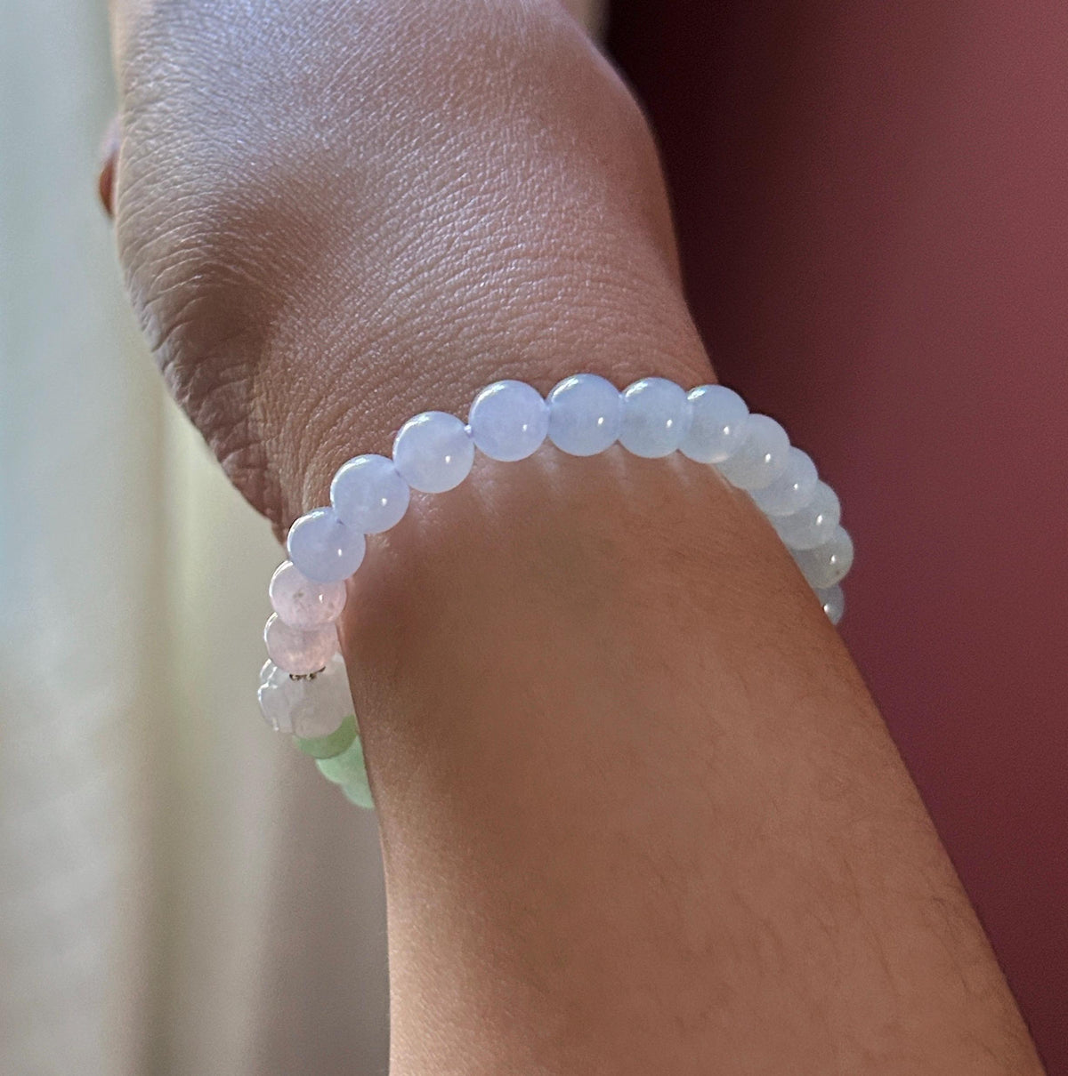 Natural Jadeite Beaded Bracelet, Burmese Type A Untreated Highly Translucent Icy Pastel Macaron Rainbow Gradient Multicolor Jade, 6.5mm