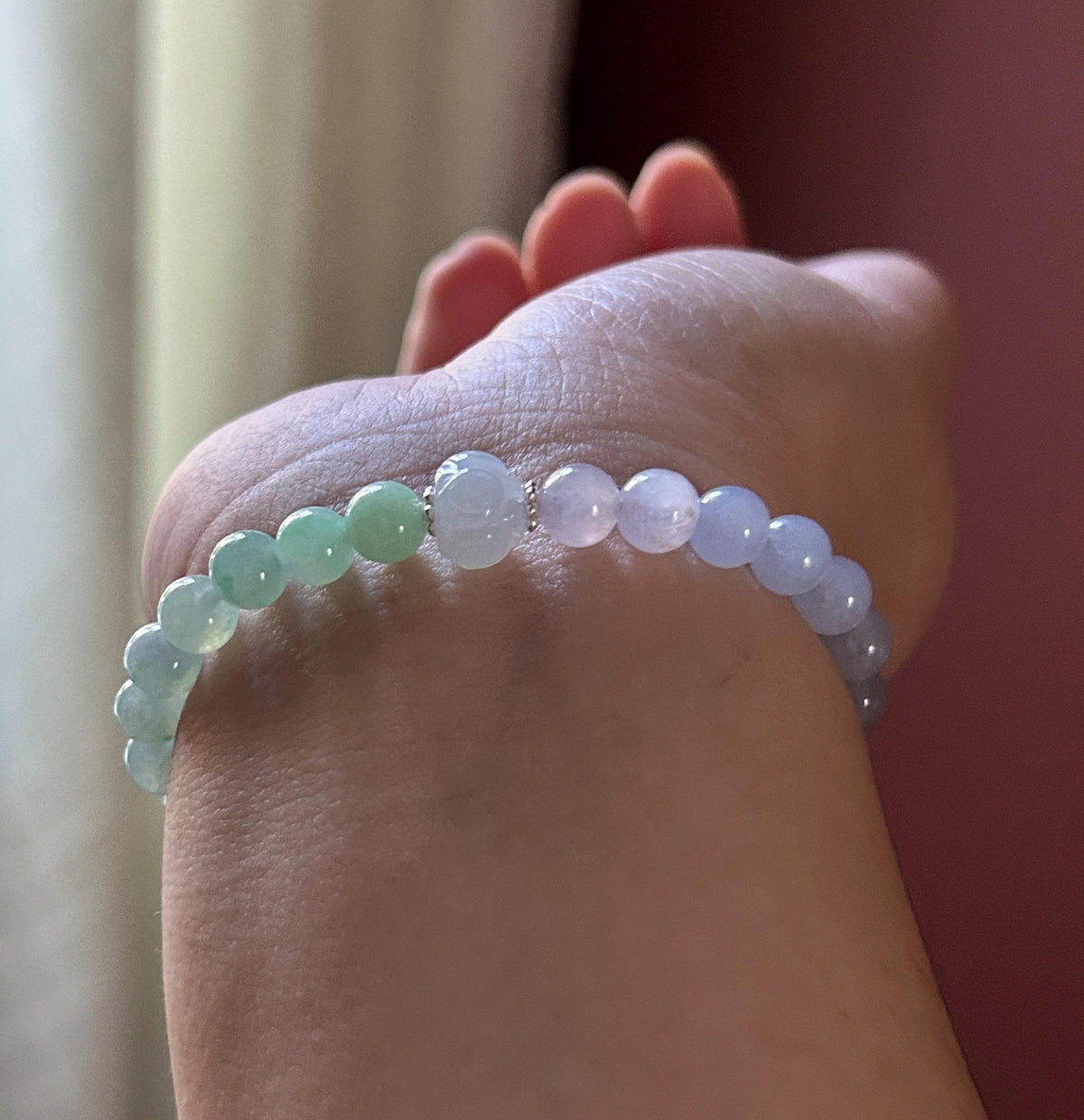 Natural Jadeite Beaded Bracelet, Burmese Type A Untreated Highly Translucent Icy Pastel Macaron Rainbow Gradient Multicolor Jade, 6.5mm