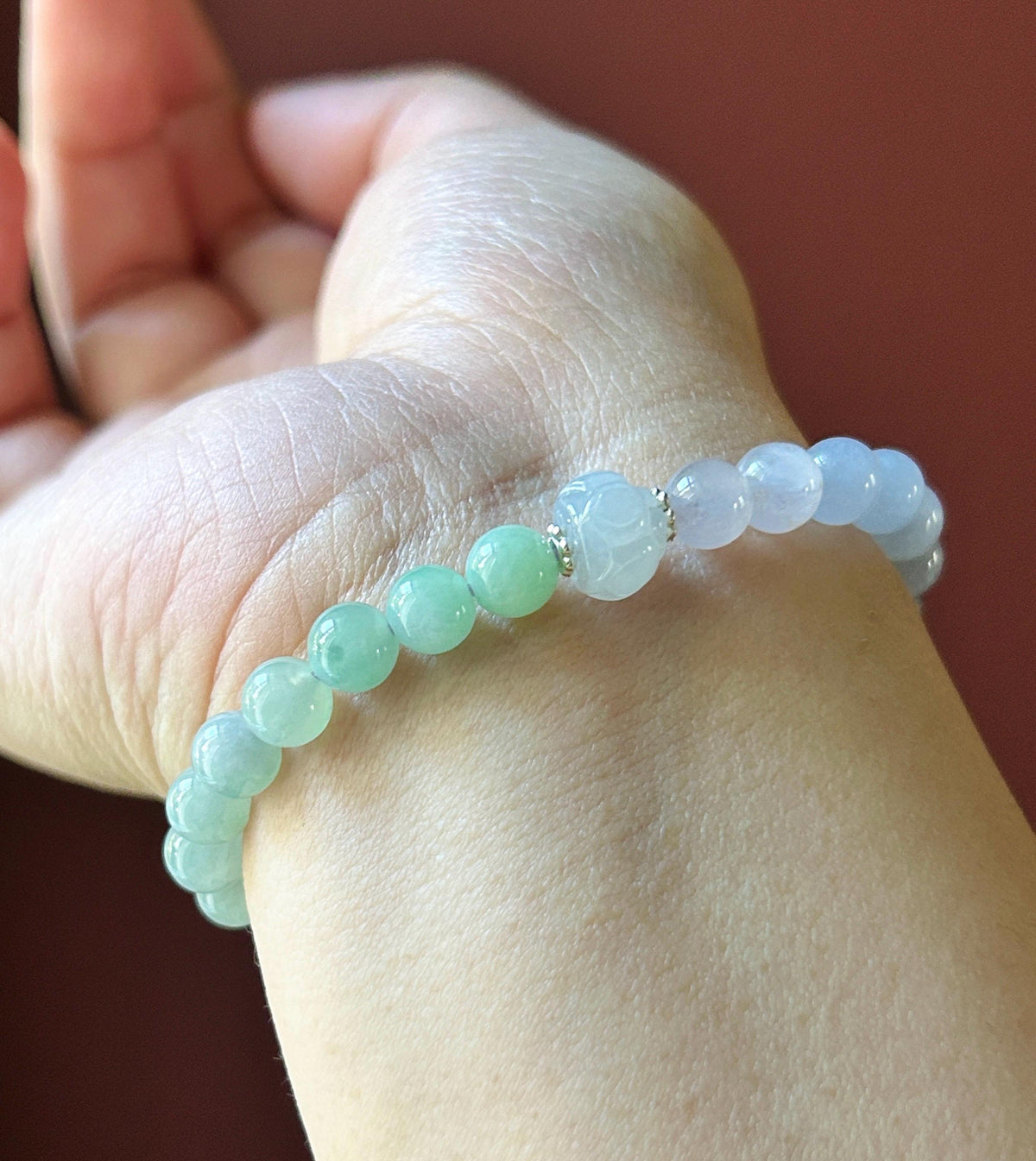 Natural Jadeite Beaded Bracelet, Burmese Type A Untreated Highly Translucent Icy Pastel Macaron Rainbow Gradient Multicolor Jade, 6.5mm