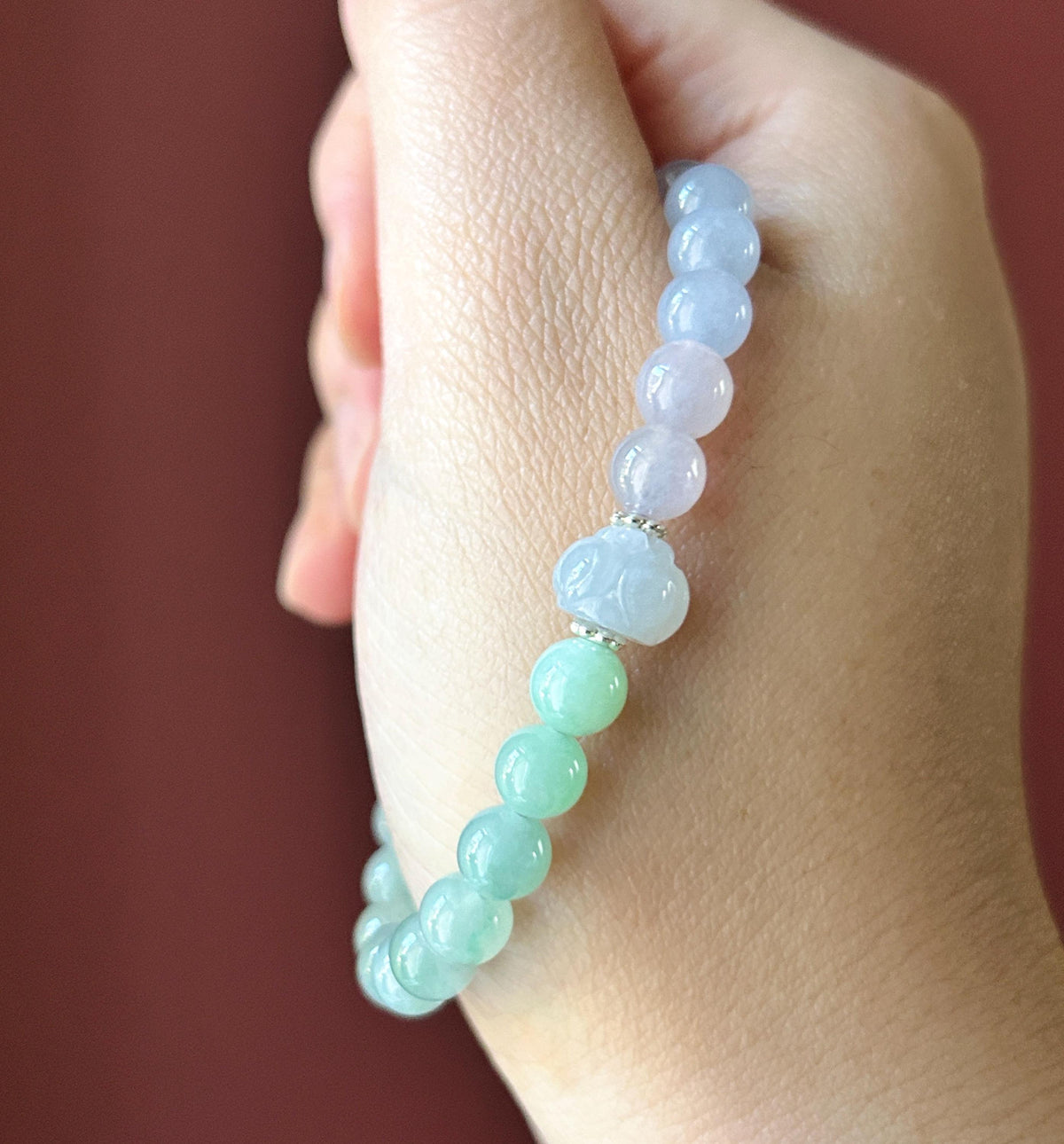 Natural Jadeite Beaded Bracelet, Burmese Type A Untreated Highly Translucent Icy Pastel Macaron Rainbow Gradient Multicolor Jade, 6.5mm