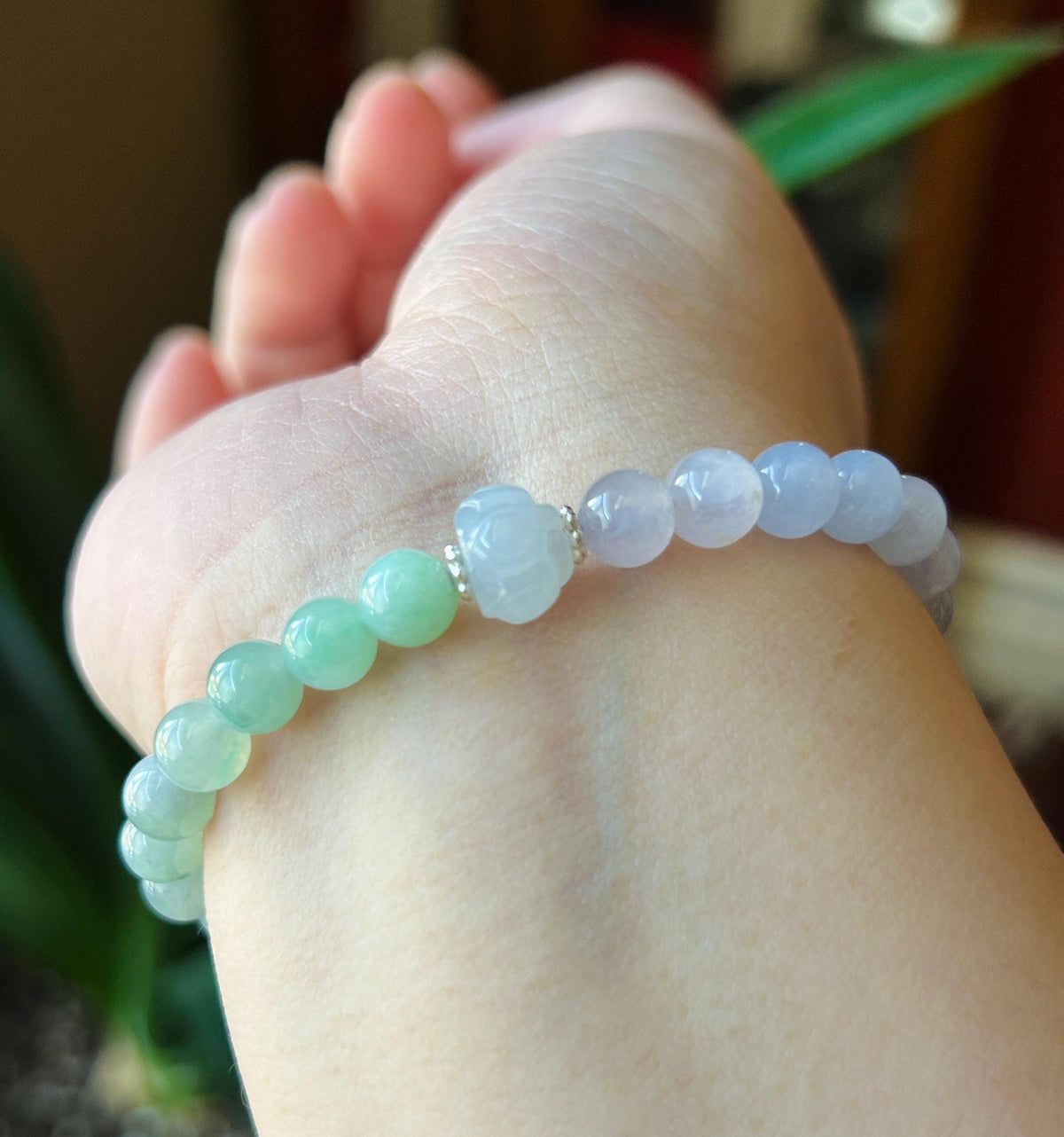 Natural Jadeite Beaded Bracelet, Burmese Type A Untreated Highly Translucent Icy Pastel Macaron Rainbow Gradient Multicolor Jade, 6.5mm