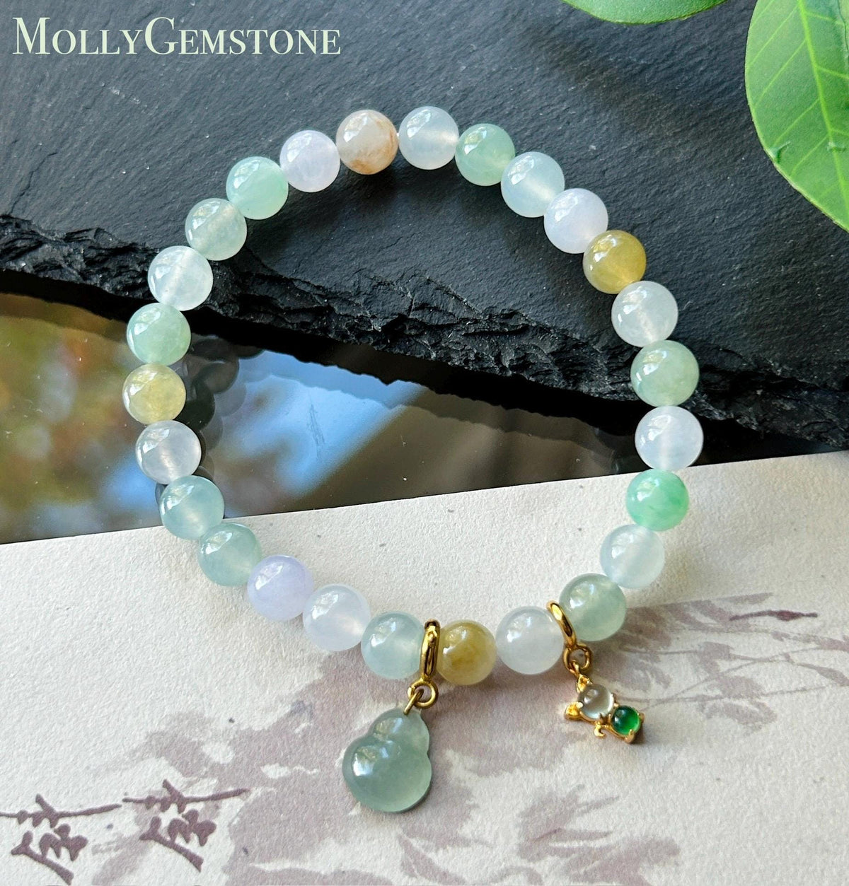 Natural Jadeite Beaded Bracelet Burmese Type A Highly Translucent Icy Macaron Multicolor Jade 7.1mm Minimalist Jewelry Hulu Charm