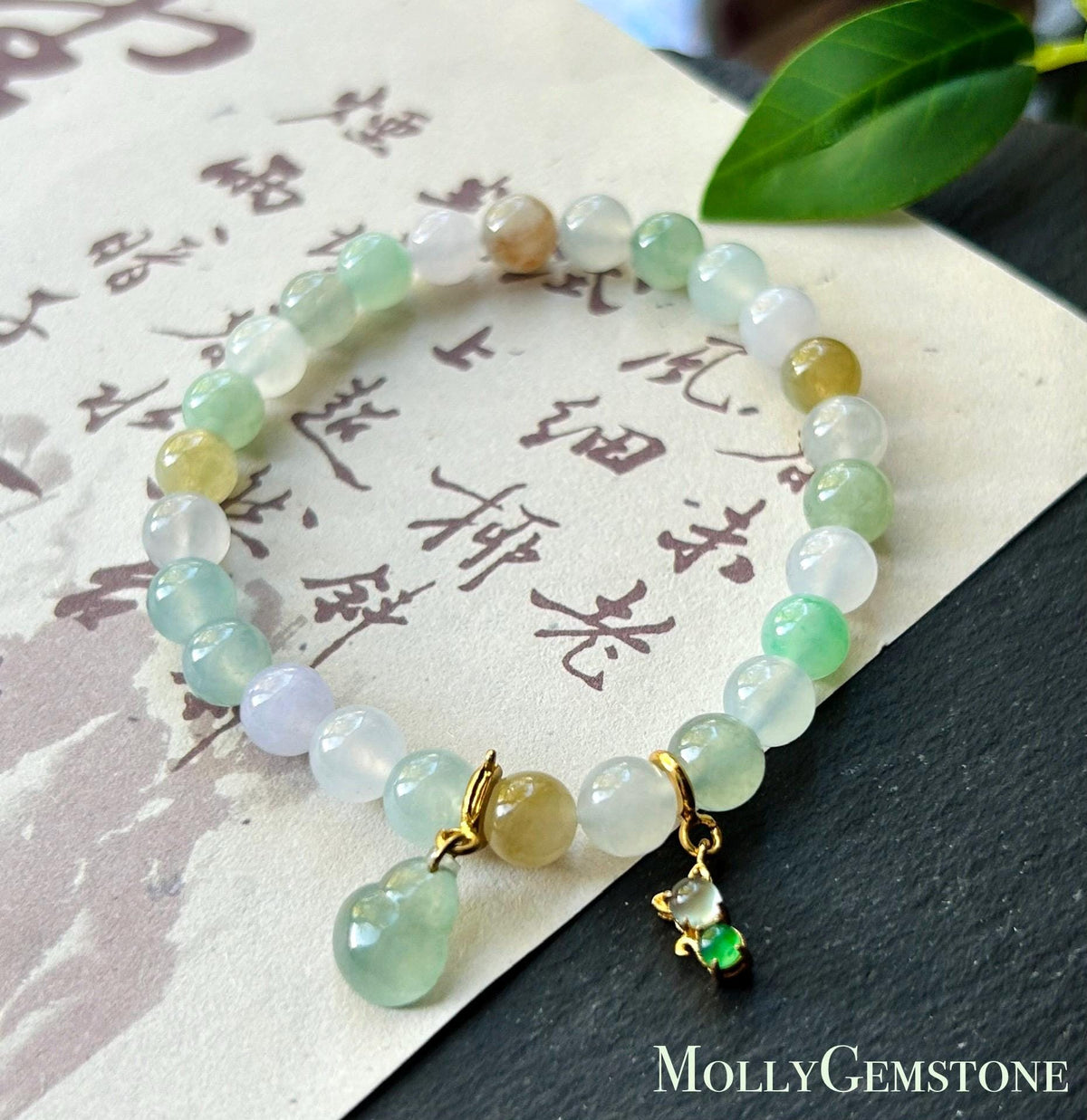 Natural Jadeite Beaded Bracelet Burmese Type A Highly Translucent Icy Macaron Multicolor Jade 7.1mm Minimalist Jewelry Hulu Charm