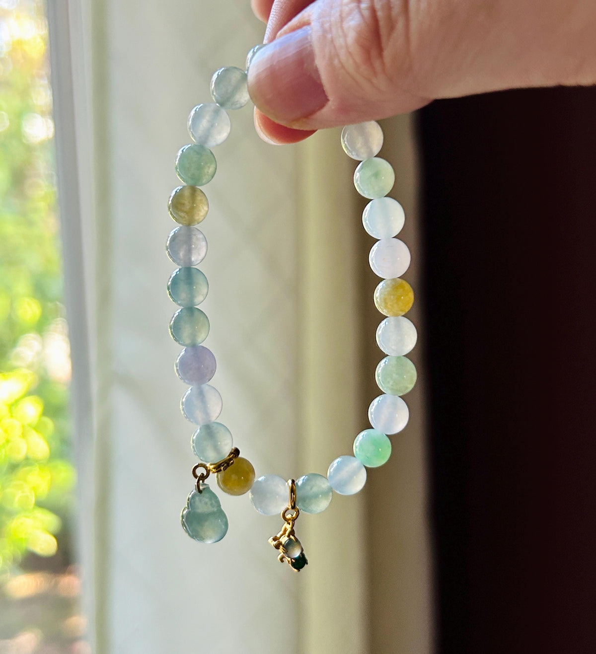 Natural Jadeite Beaded Bracelet Burmese Type A Highly Translucent Icy Macaron Multicolor Jade 7.1mm Minimalist Jewelry Hulu Charm
