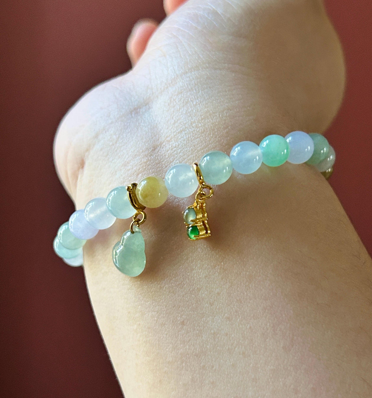 Natural Jadeite Beaded Bracelet Burmese Type A Highly Translucent Icy Macaron Multicolor Jade 7.1mm Minimalist Jewelry Hulu Charm