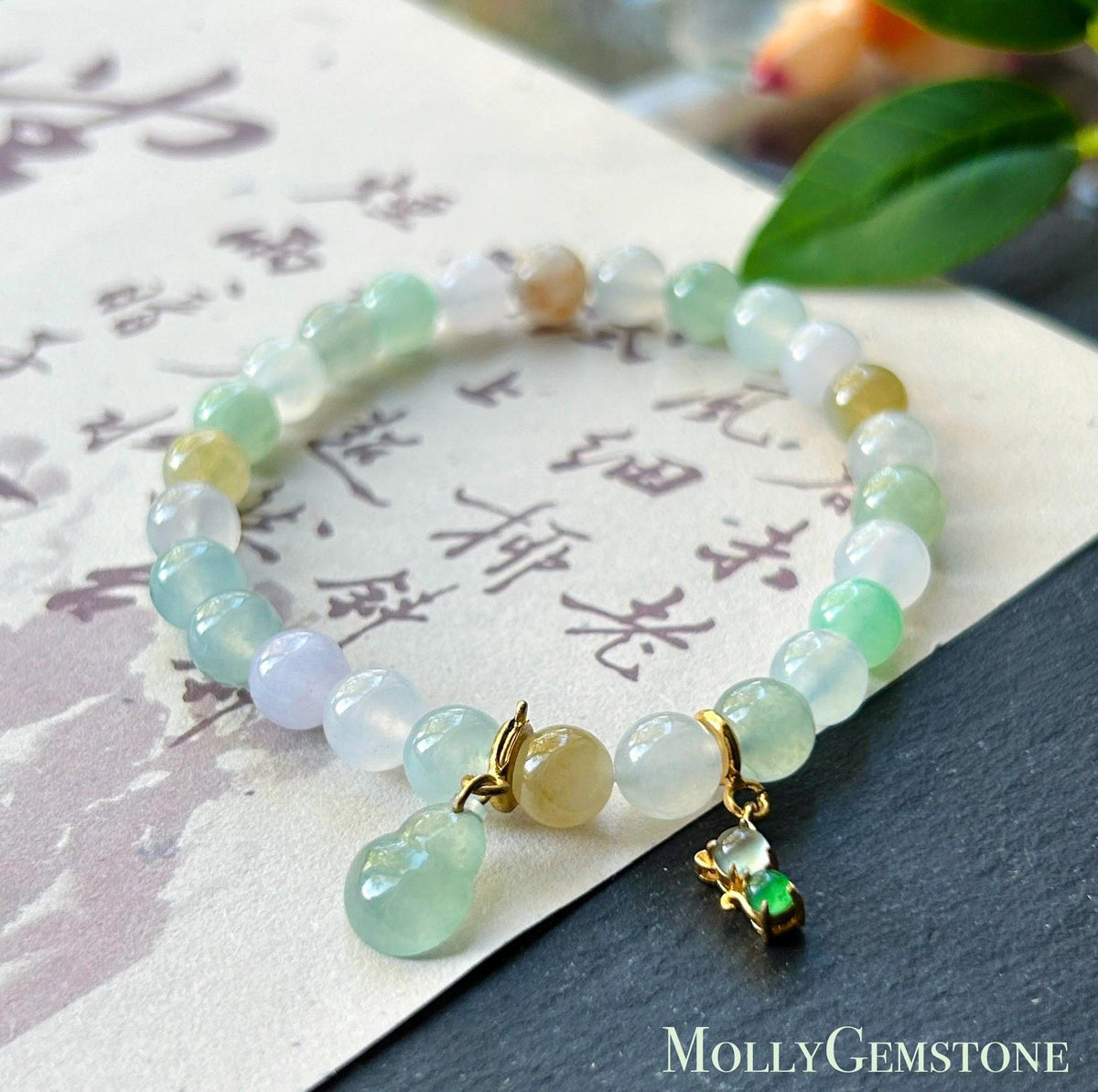 Natural Jadeite Beaded Bracelet Burmese Type A Highly Translucent Icy Macaron Multicolor Jade 7.1mm Minimalist Jewelry Hulu Charm