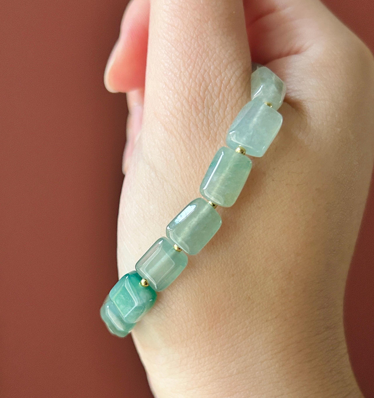 Natural Jadeite Beaded Bracelet Burmese Type A Translucent Icy Gradient Blue-Green Jade 8.5 x 5mm Minimalist Jewelry Freeform Beads