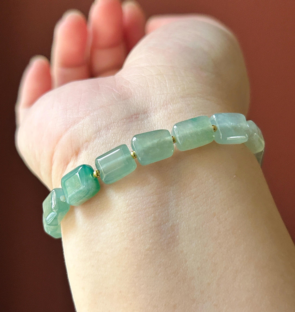 Natural Jadeite Beaded Bracelet Burmese Type A Translucent Icy Gradient Blue-Green Jade 8.5 x 5mm Minimalist Jewelry Freeform Beads