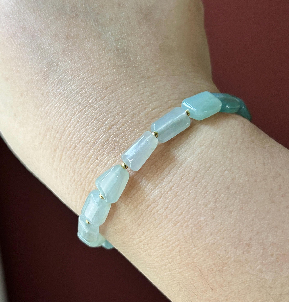Natural Jadeite Beaded Bracelet Burmese Type A Translucent Icy Gradient Blue-Green Jade 8.5 x 5mm Minimalist Jewelry Freeform Beads