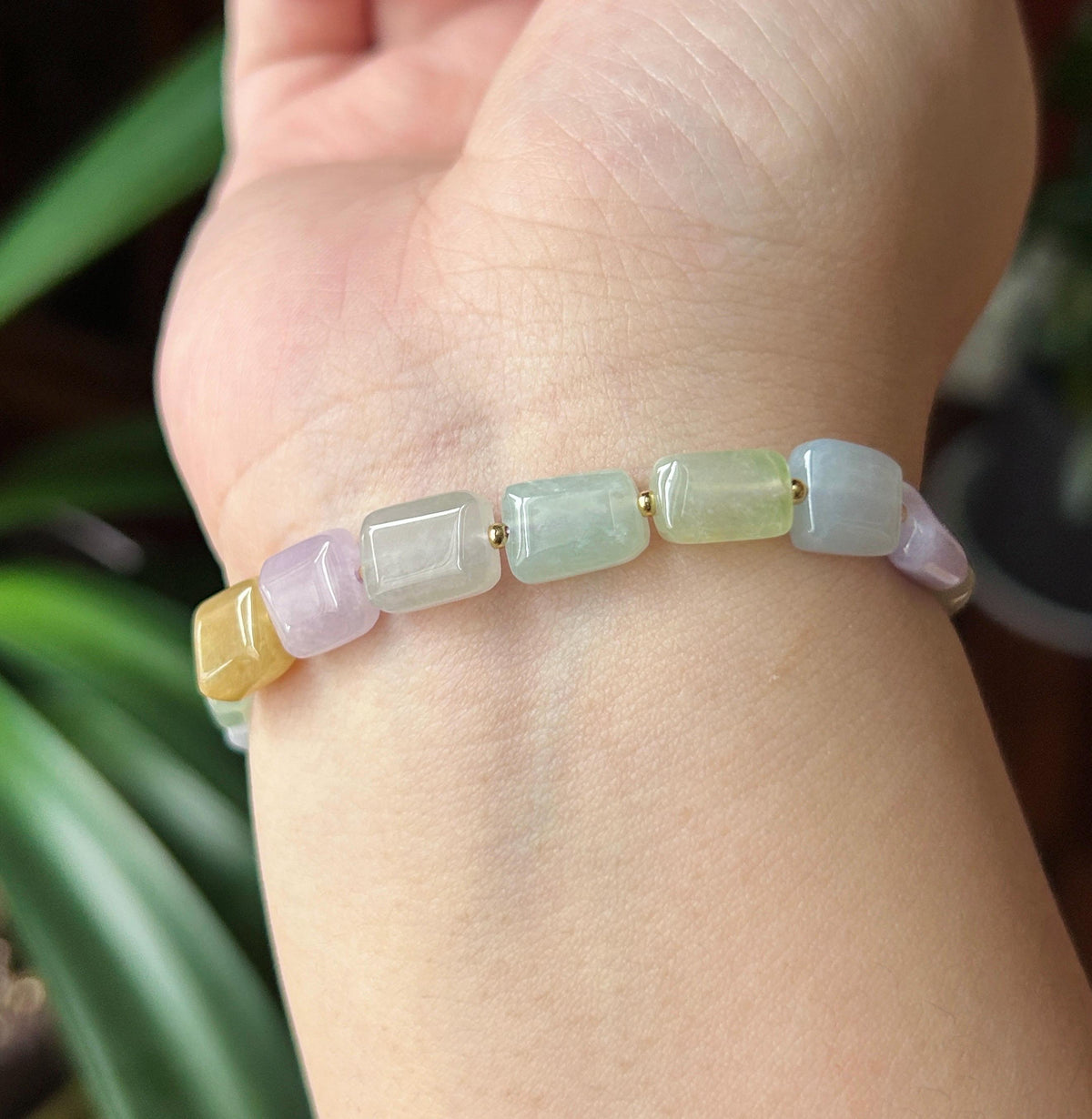 Natural Jadeite Beaded Bracelet Burmese Type A Translucent Icy Macaron Multicolor Jade 8.5 x 5mm Minimalist Jewelry Freeform Beads