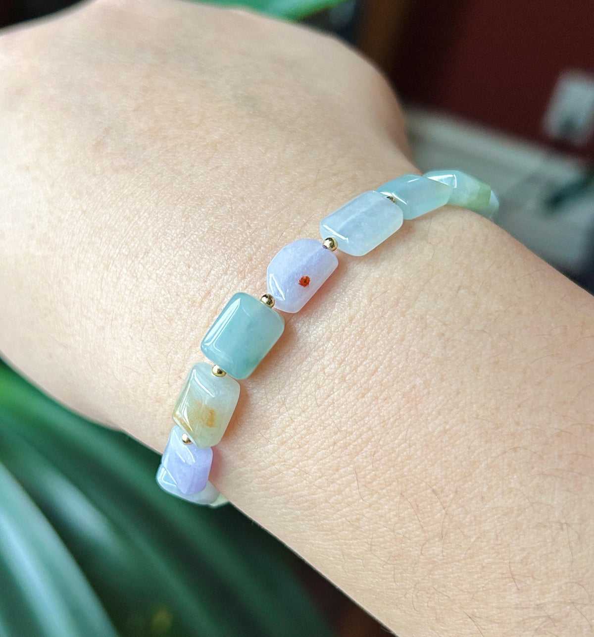 Natural Jadeite Beaded Bracelet Burmese Type A Translucent Icy Macaron Multicolor Jade 8.5 x 5mm Minimalist Jewelry Freeform Beads