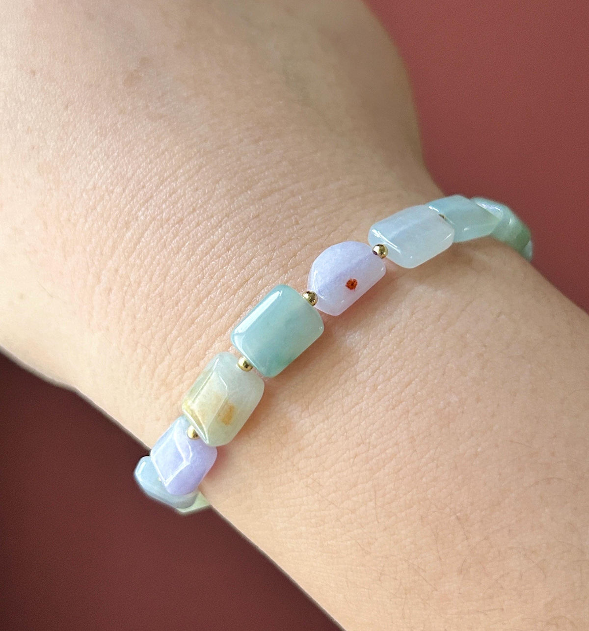 Natural Jadeite Beaded Bracelet Burmese Type A Translucent Icy Macaron Multicolor Jade 8.5 x 5mm Minimalist Jewelry Freeform Beads