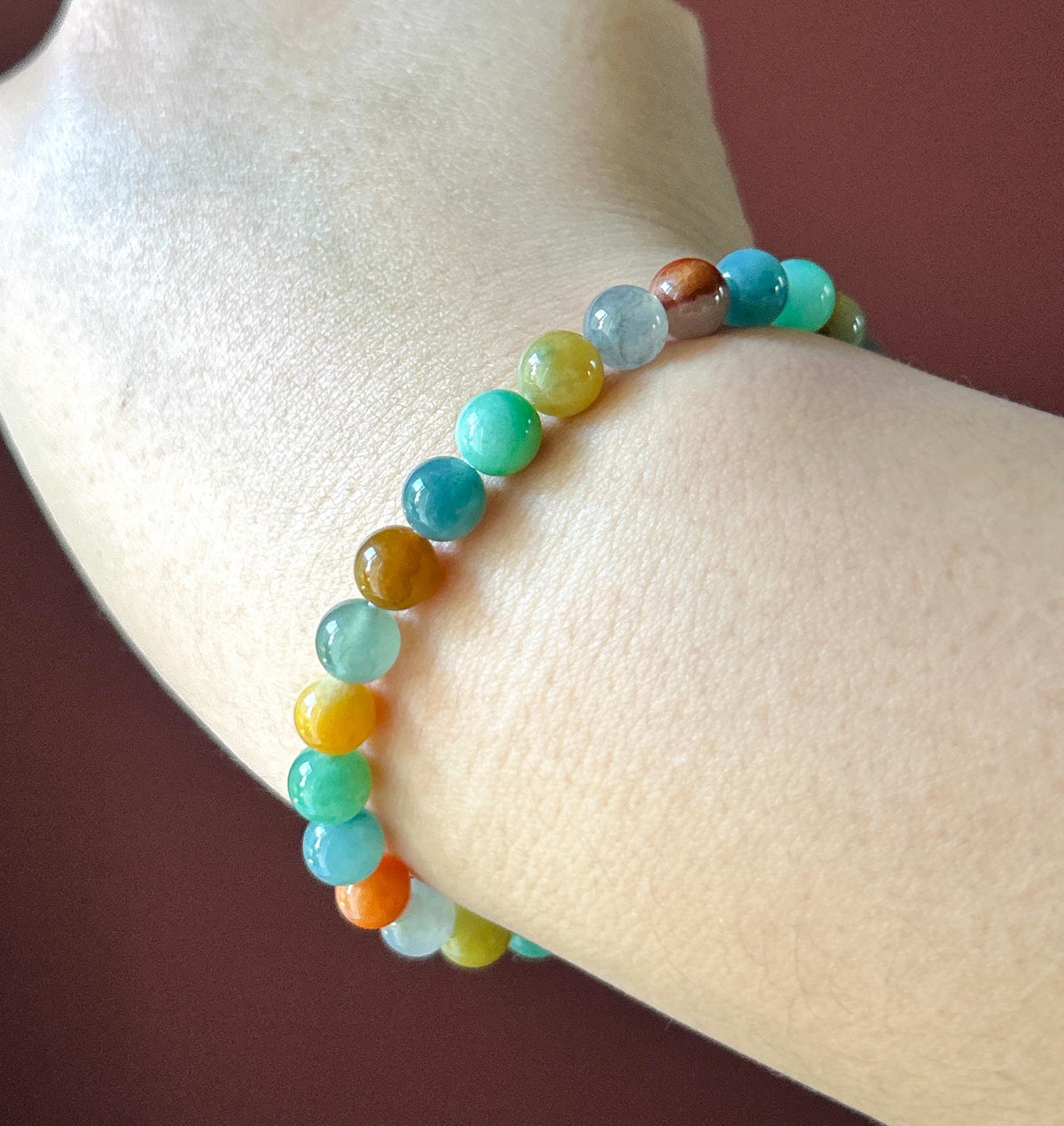 Natural Jadeite Beaded Bracelet, Burmese Type A Fine Icy Translucent Vivid Rainbow Multicolor Jade Beads, 6.8mm Duobao Bracelet