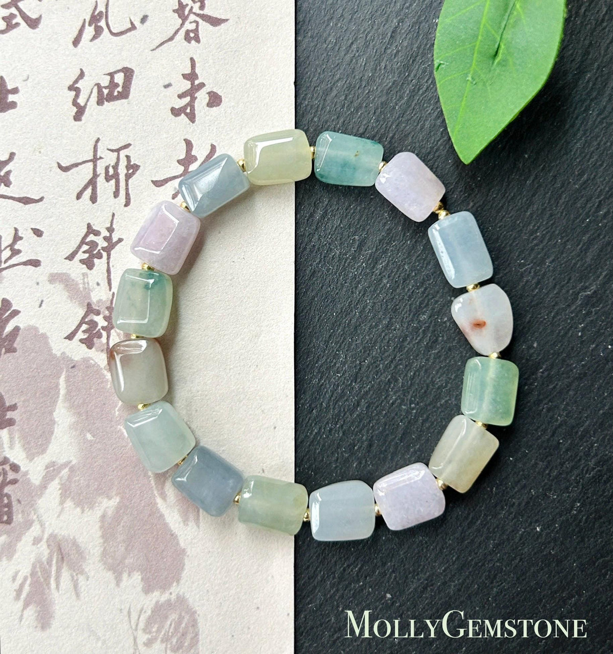 Natural Jadeite Beaded Bracelet Burmese Type A Translucent Icy Macaron Multicolor Jade 8.6 x 5mm Minimalist Jewelry Freeform Beads