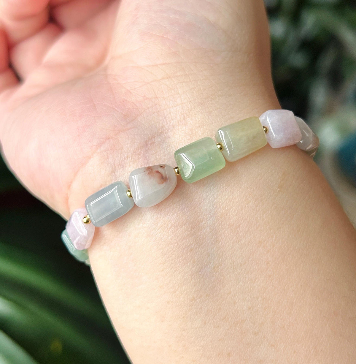 Natural Jadeite Beaded Bracelet Burmese Type A Translucent Icy Macaron Multicolor Jade 8.6 x 5mm Minimalist Jewelry Freeform Beads